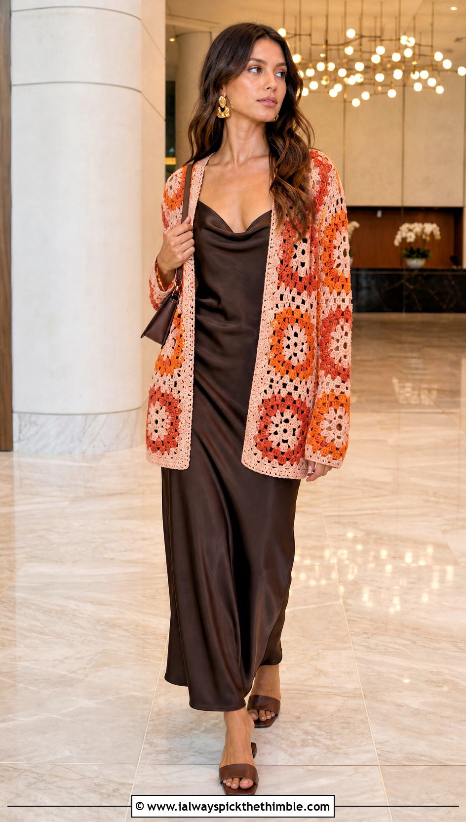Willow Granny Square Cardigan With Satin Slip Dress - 25 Willow Granny Square Cardigan outfit ideas