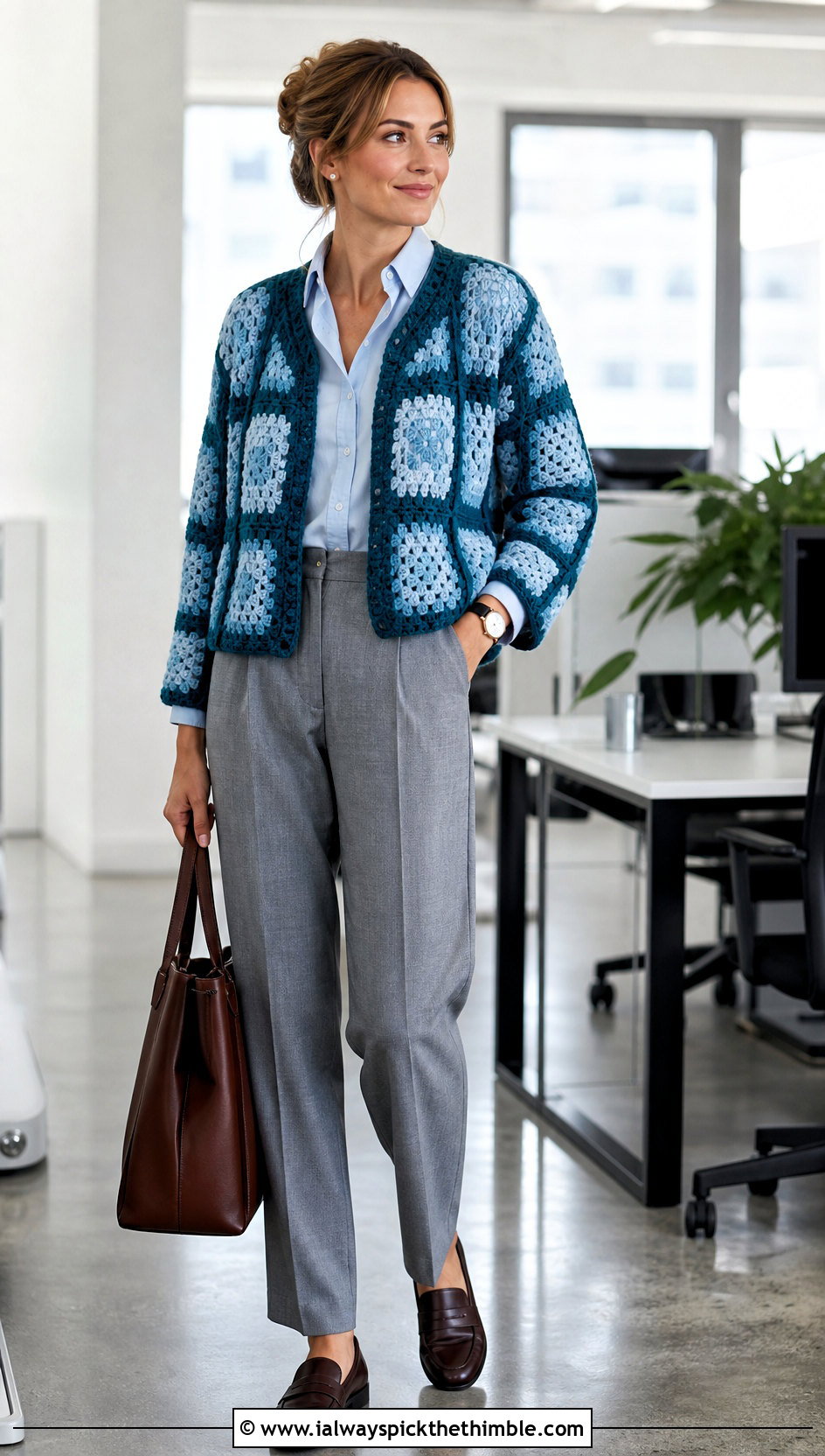 Willow Granny Square Cardigan With Tailored Trousers - 25 Willow Granny Square Cardigan outfit ideas