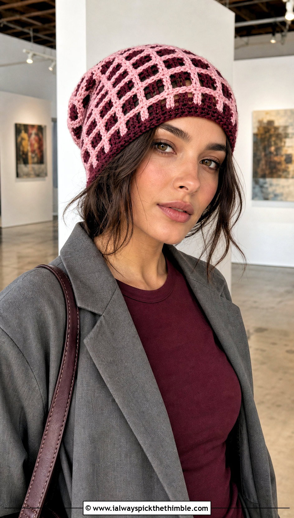 Windowpane Plaid Crochet Beanie With Blazer And Jeans - 15 Plaid Crochet Beanie outfit ideas
