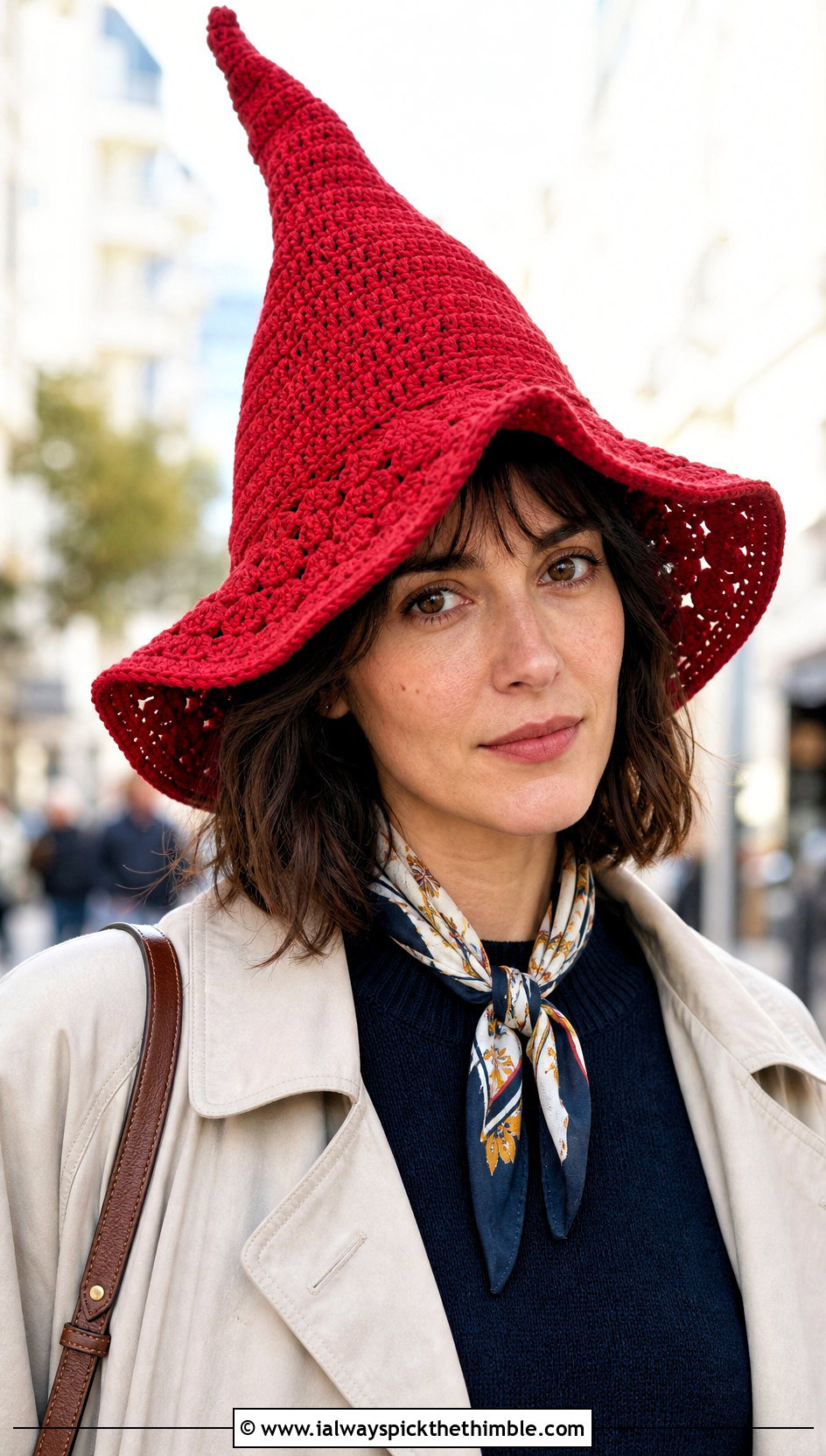 Wire Brim Crochet Witch Hat With Trench Coat - 15 Witch's Crochet Hat outfit ideas