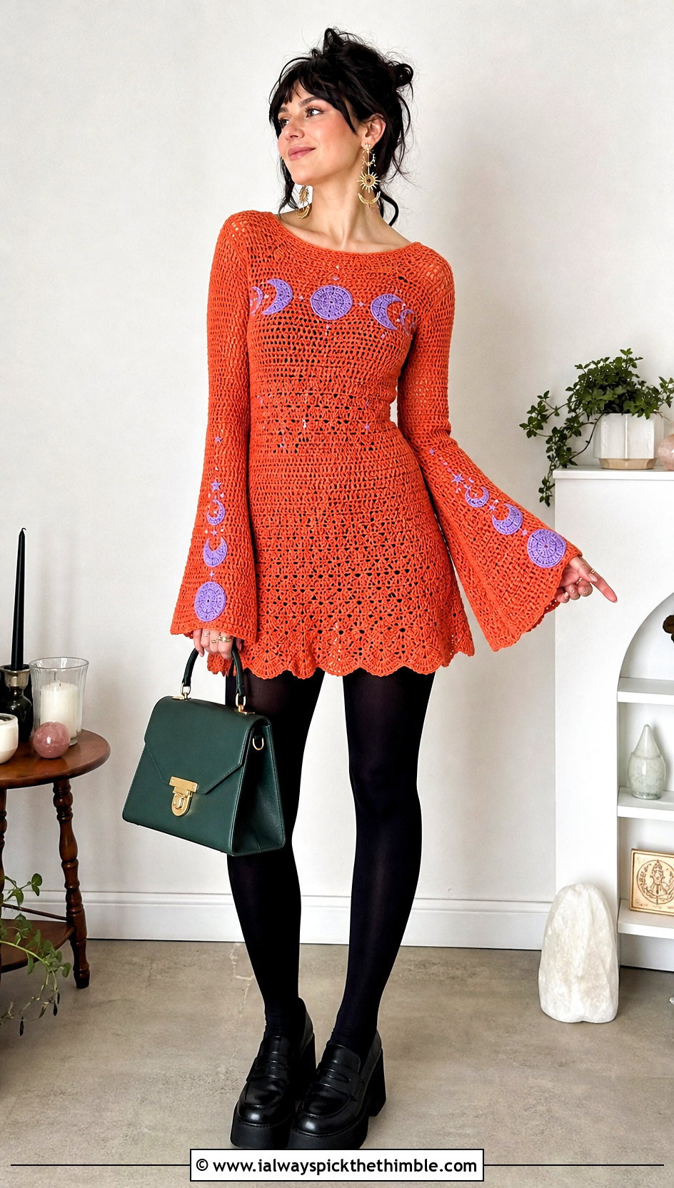 Witch Crochet Dress With Platform Loafers - 20 Crochet Halloween Clothes and outfit ideas