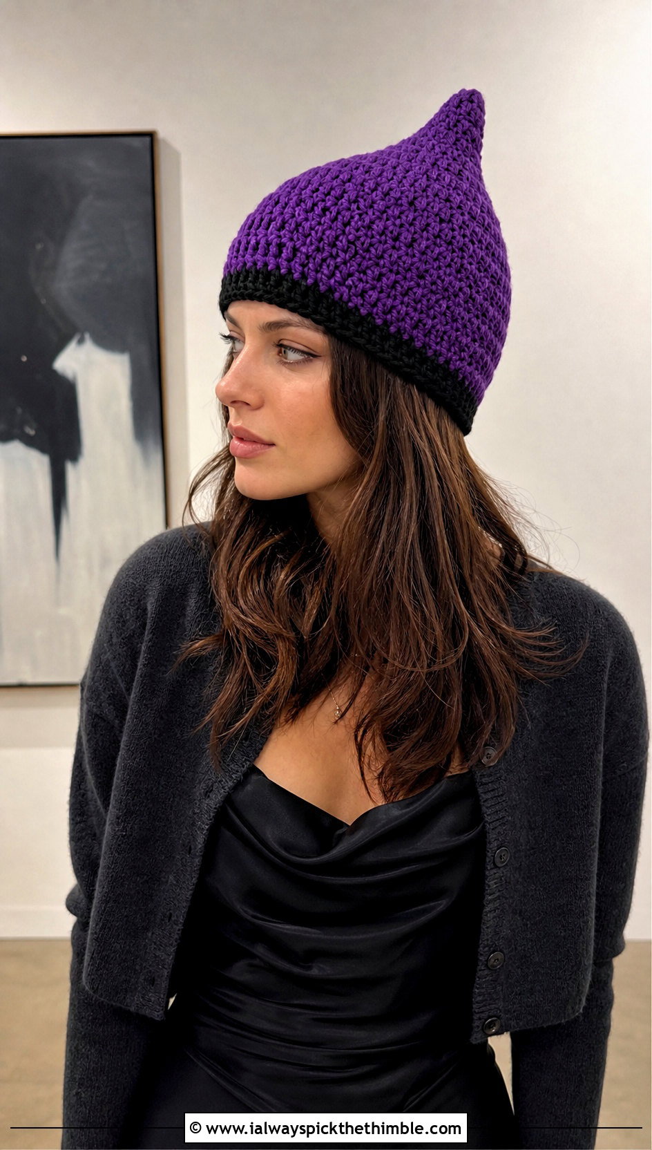 Witch Point Crochet Beanie With Satin Dress - 20 Halloween Crochet Beanies outfit ideas