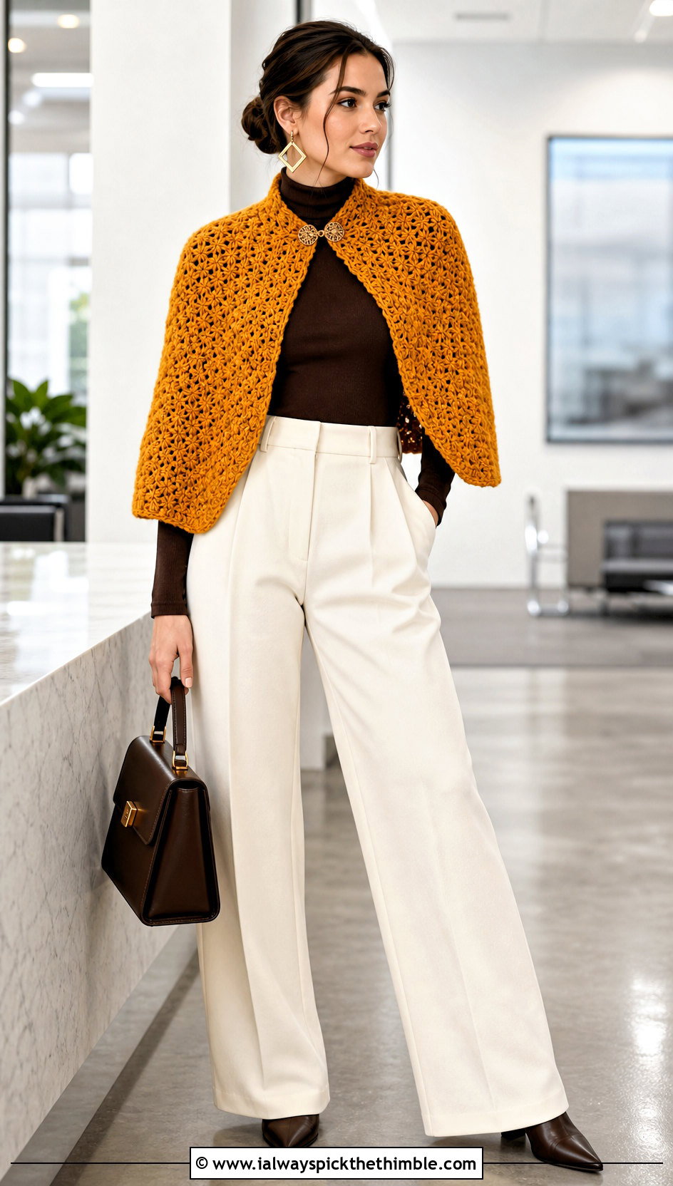 Witchy Capelet Crochet Shawl With Wide Leg Trousers - 20 Witchy Crochet Shawl outfit ideas