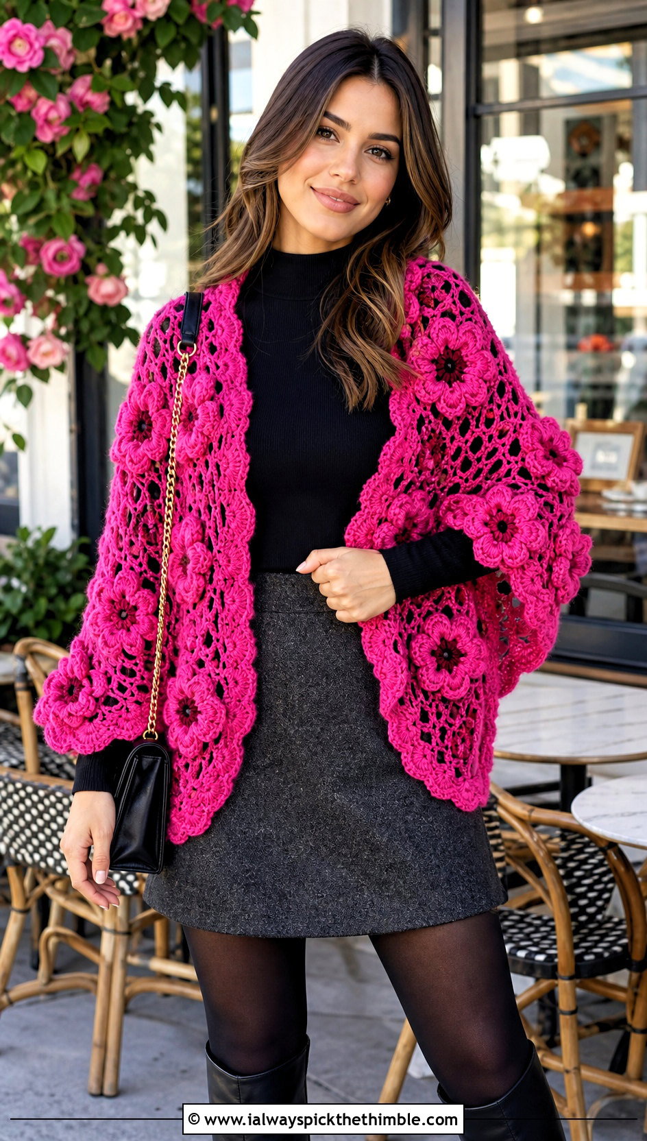 Witchy Flower Motif Crochet Shawl With Mini Skirt - 20 Witchy Crochet Shawl outfit ideas