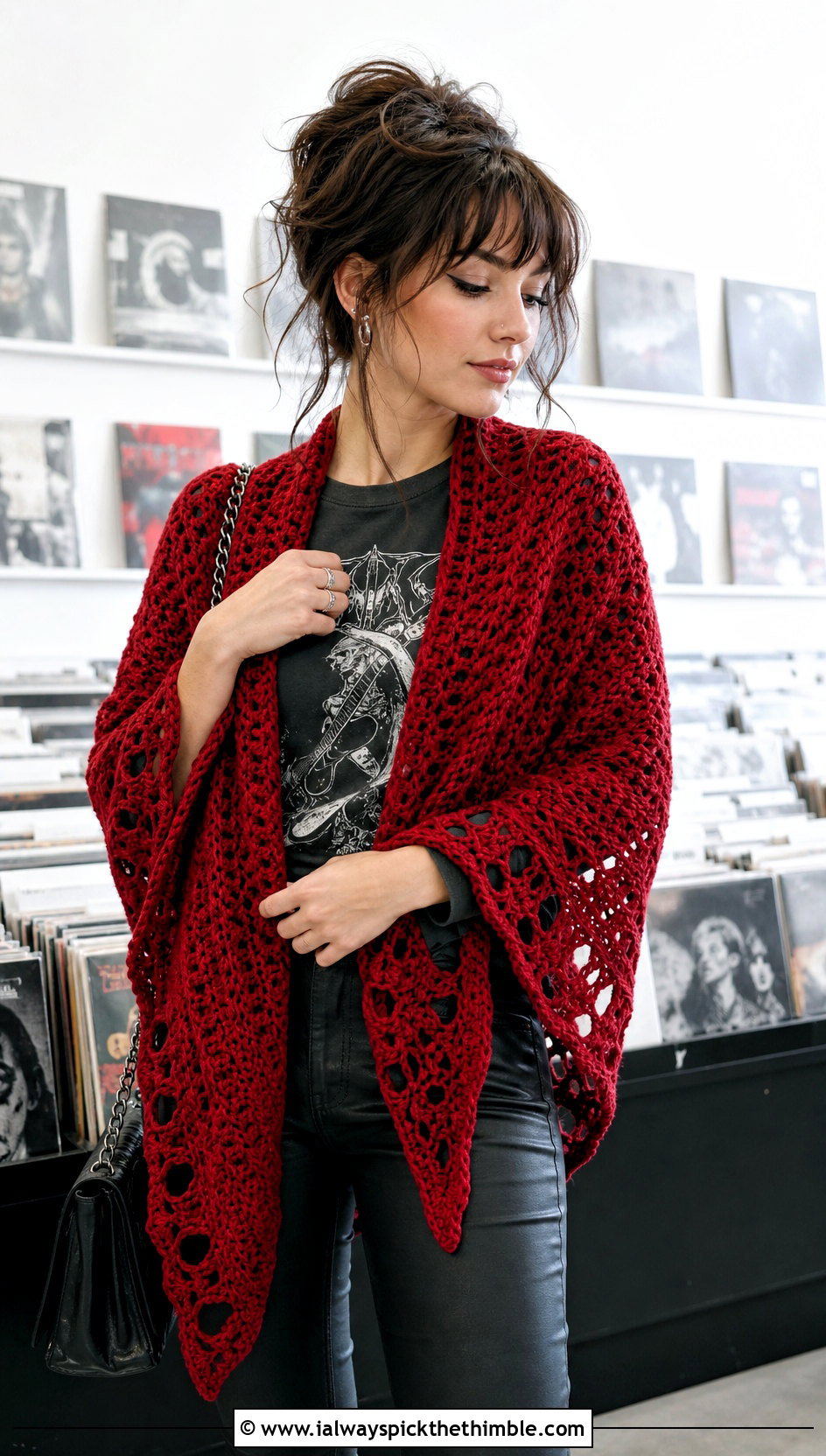 Witchy Lost Souls Crochet Shawl With Band Tee - 20 Witchy Crochet Shawl outfit ideas