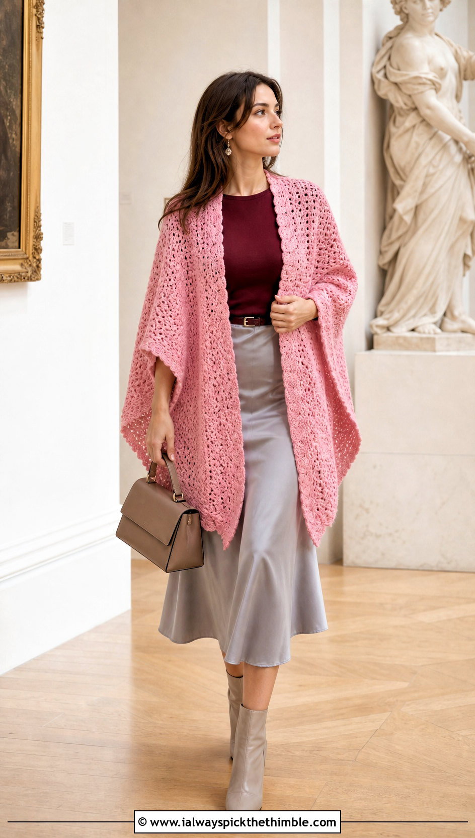 Witchy Ruana Crochet Shawl With Satin Skirt - 20 Witchy Crochet Shawl outfit ideas