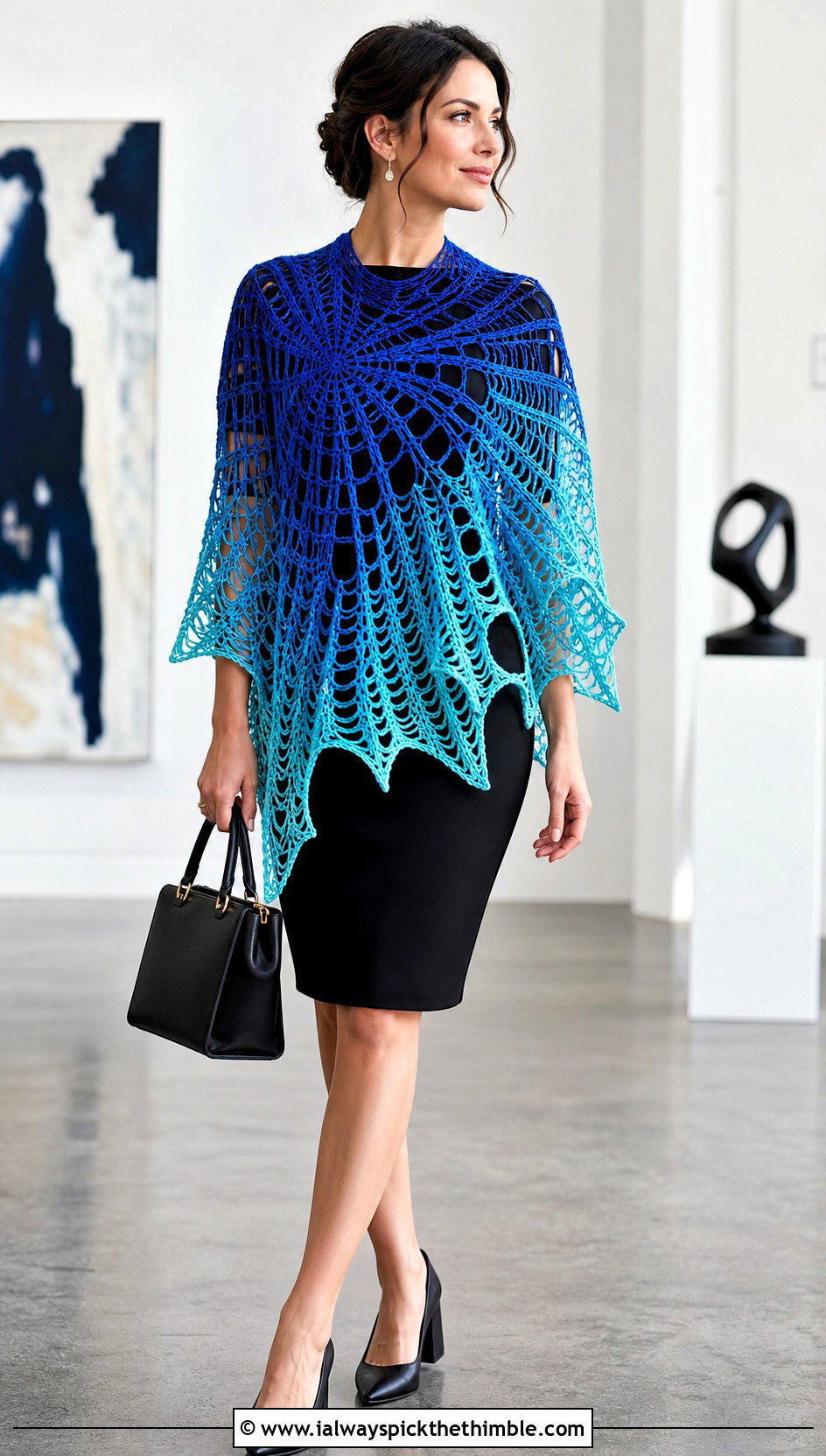 Witchy Spiderweb Crochet Shawl With Sheath Dress - 20 Witchy Crochet Shawl outfit ideas