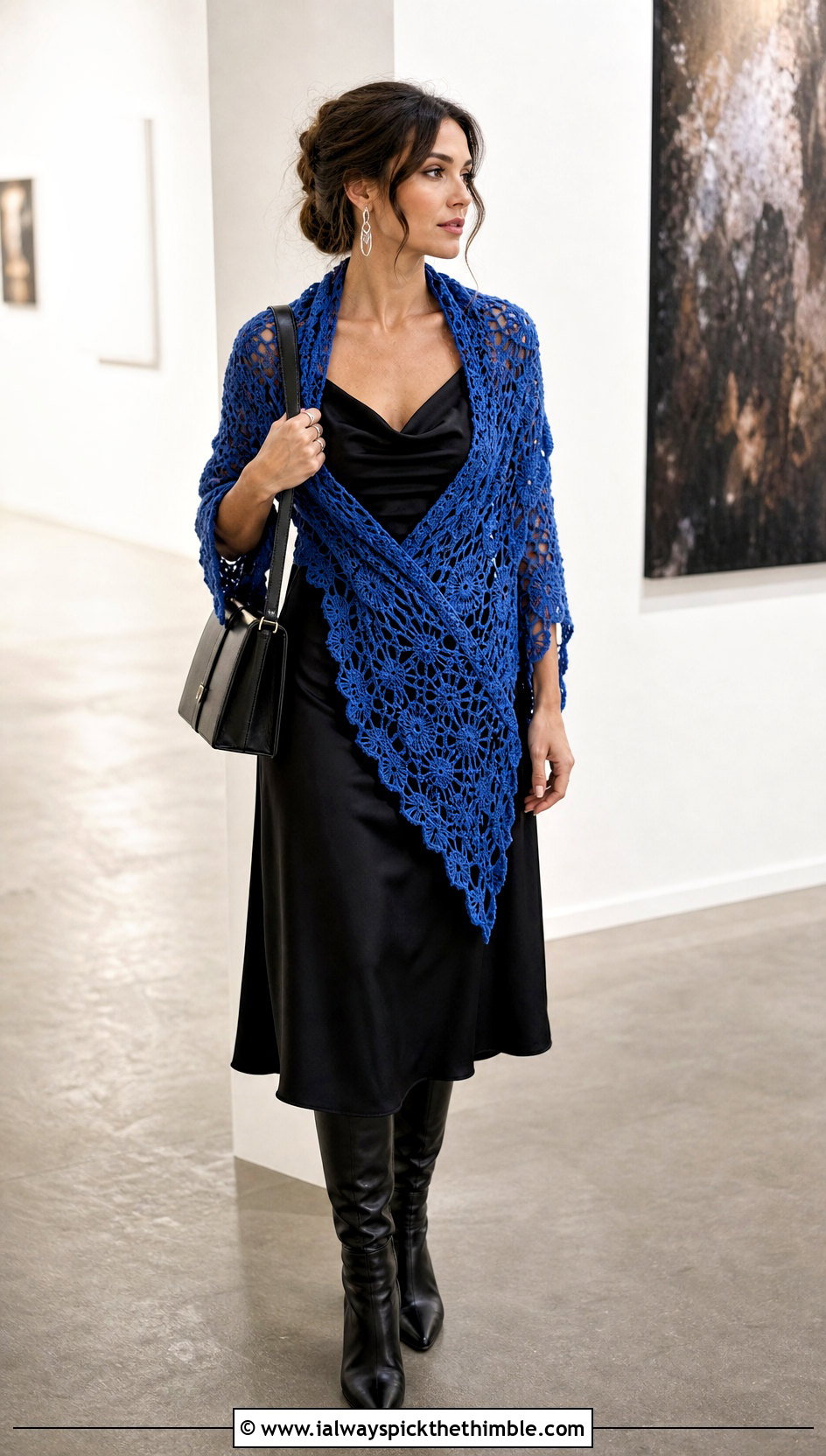 Witchy Triangle Lace Crochet Shawl With Slip Dress - 20 Witchy Crochet Shawl outfit ideas