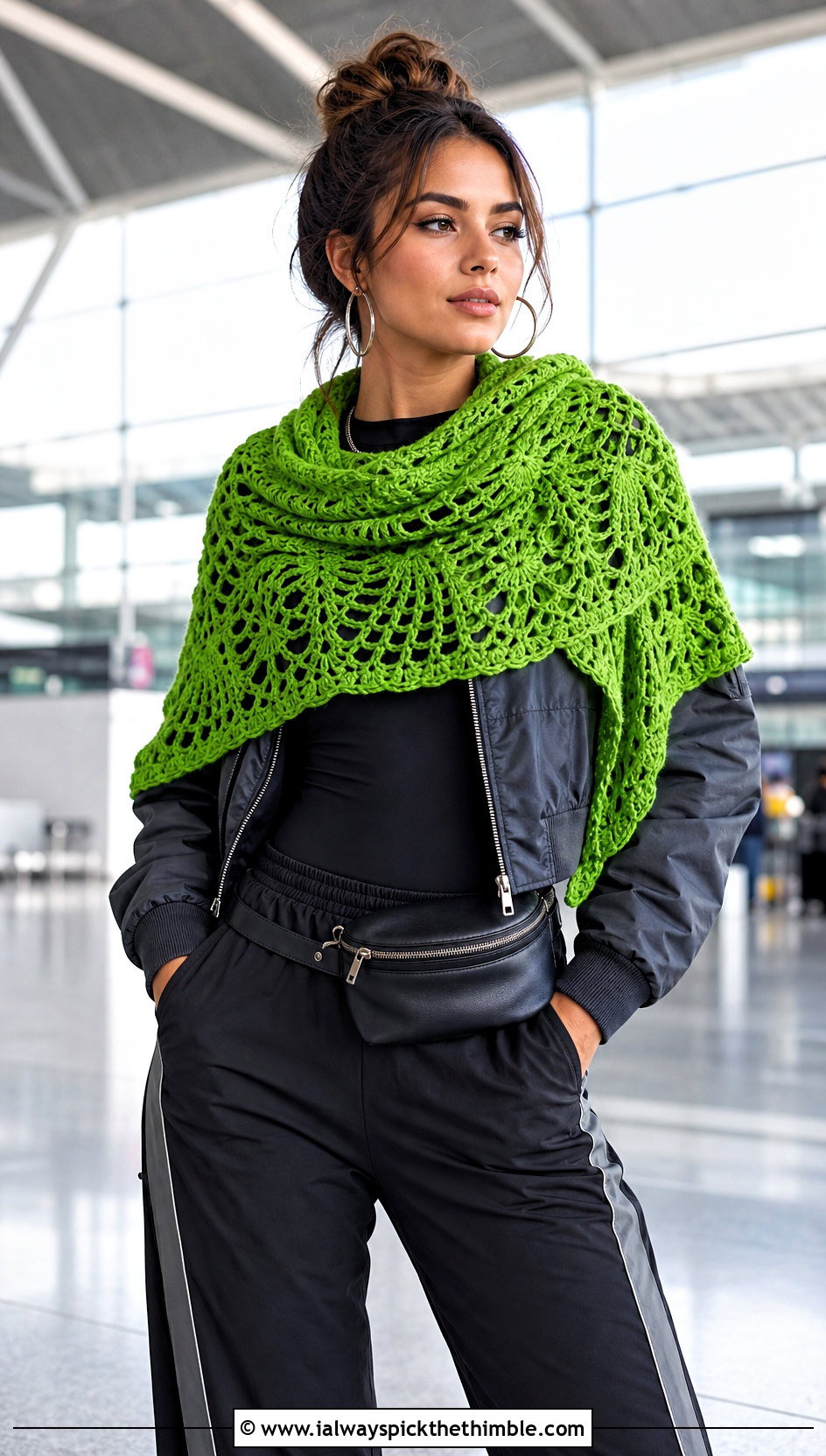 Witchy Virus Stitch Crochet Shawl With Track Pants - 20 Witchy Crochet Shawl outfit ideas