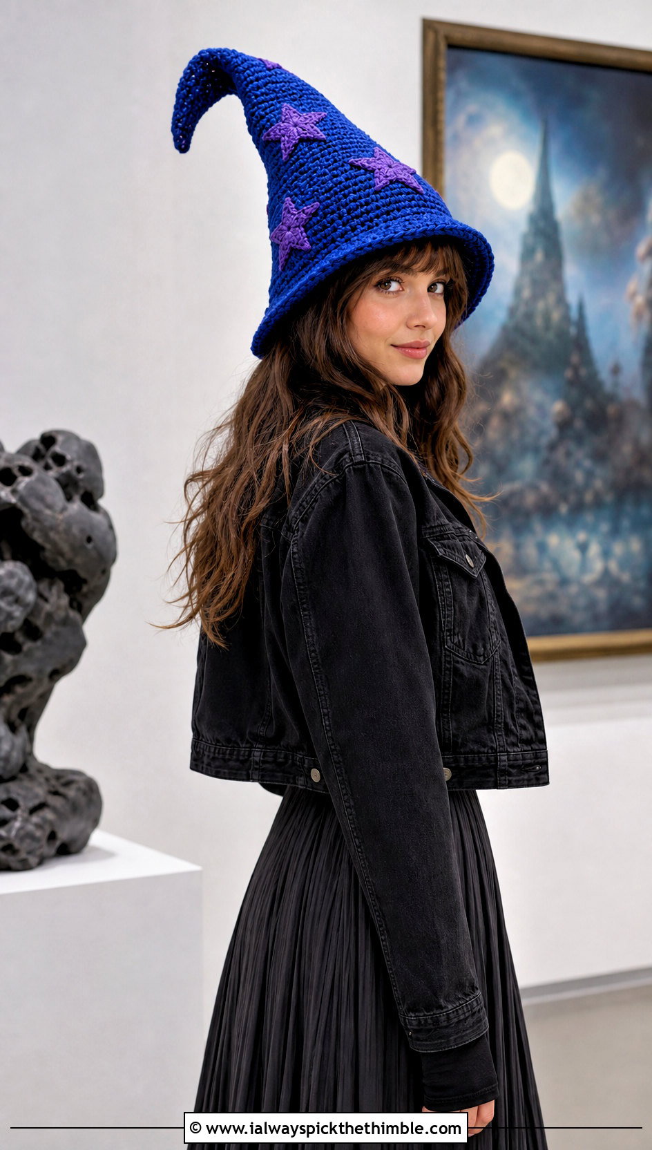 Wizard Cone Crochet Hat With A Maxi Skirt - 20 crochet funny hats outfit ideas