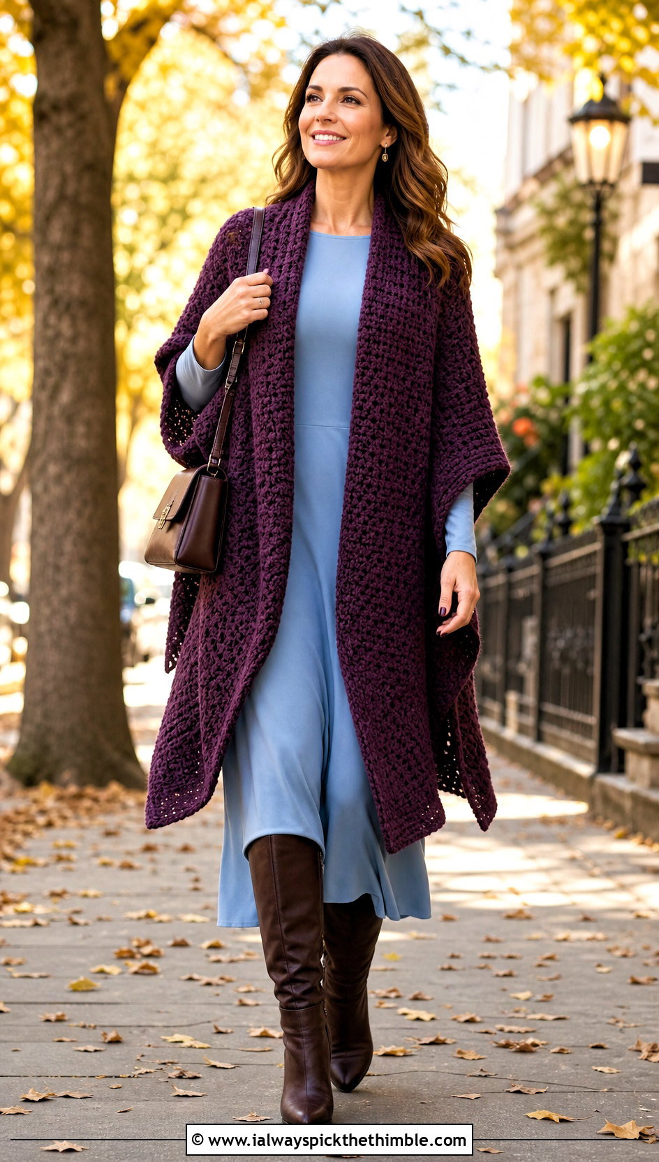 Wool Blend Crocheted Ruana With Maxi Dress - 20 Crocheted Ruana outfit ideas