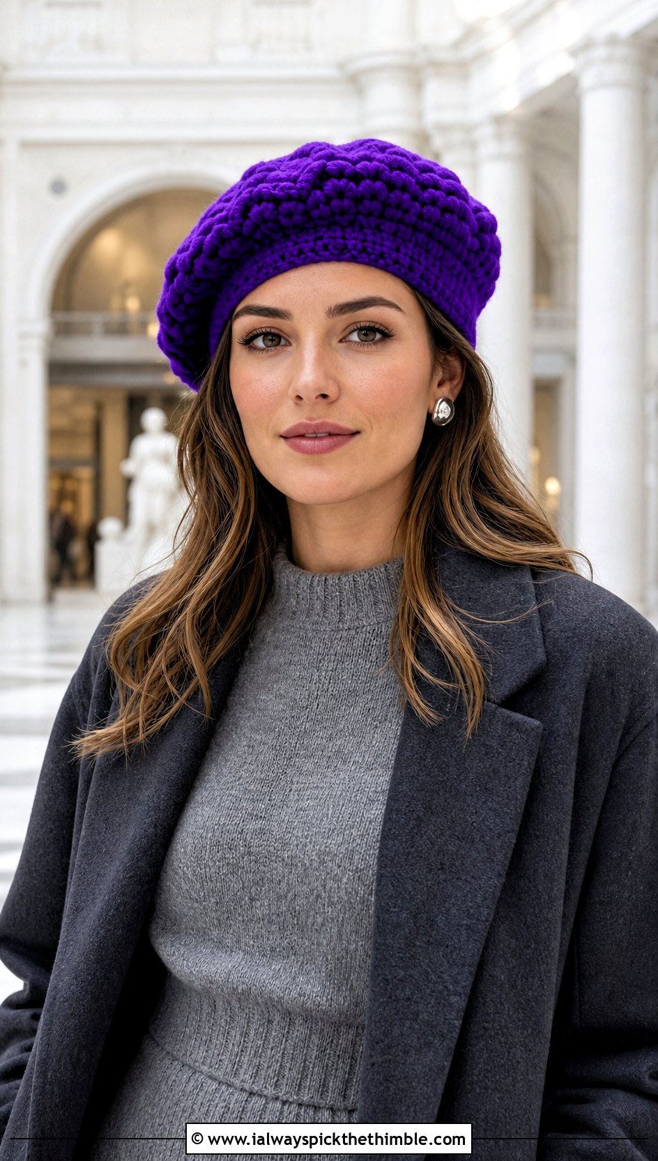 Wool Ease Crochet Beret With Sweater Dress - 20 Wool Ease Crochet Hat outfit ideas