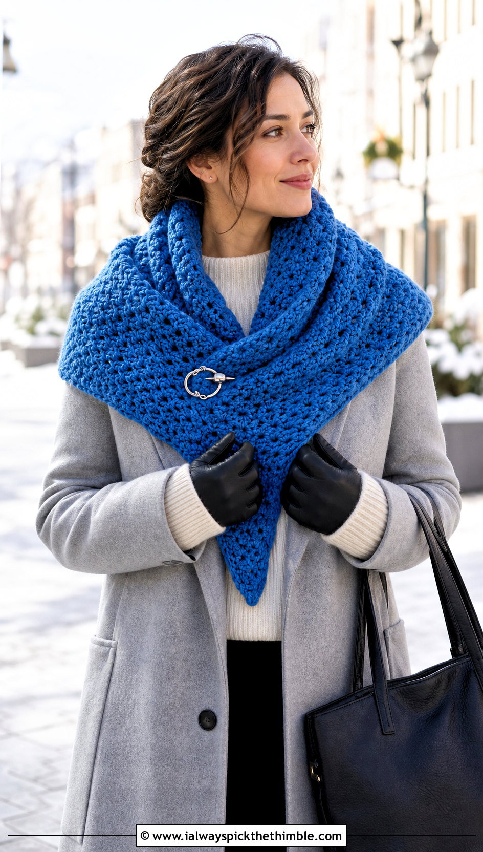 Wool Triangle Crochet Shawl With Coat And Knee High Boots - 20 easy triangle crochet shawl outfit ideas