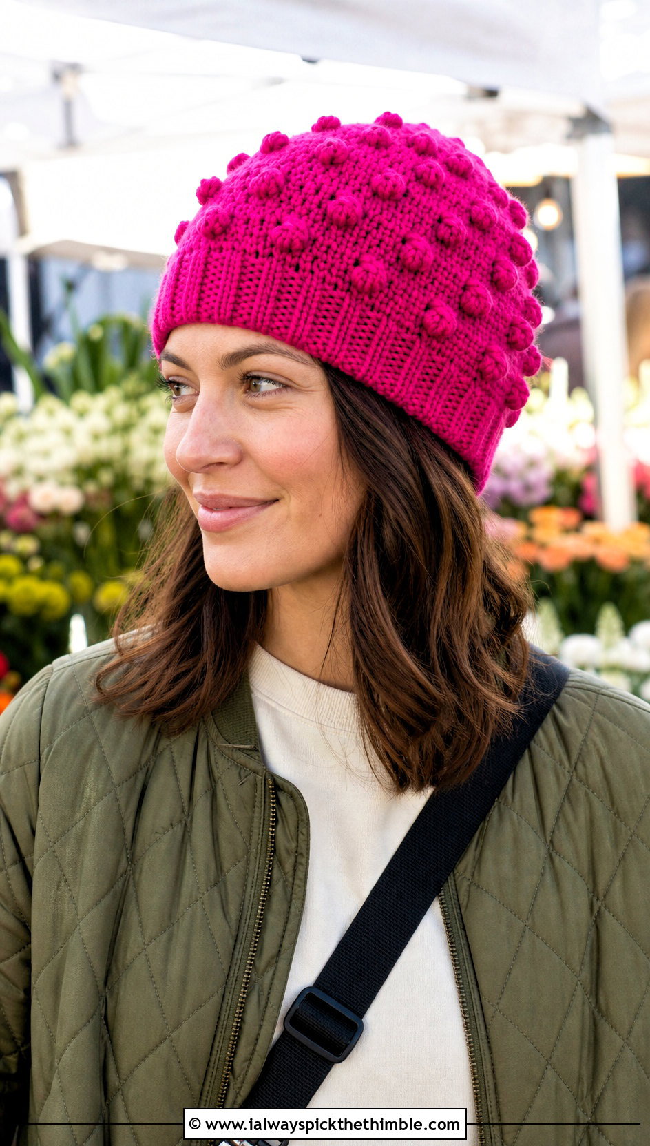 Worsted Weight Bobble Stitch Beanie With Quilted Jacket - 20 Worsted Weight Crochet Beanie outfit ideas