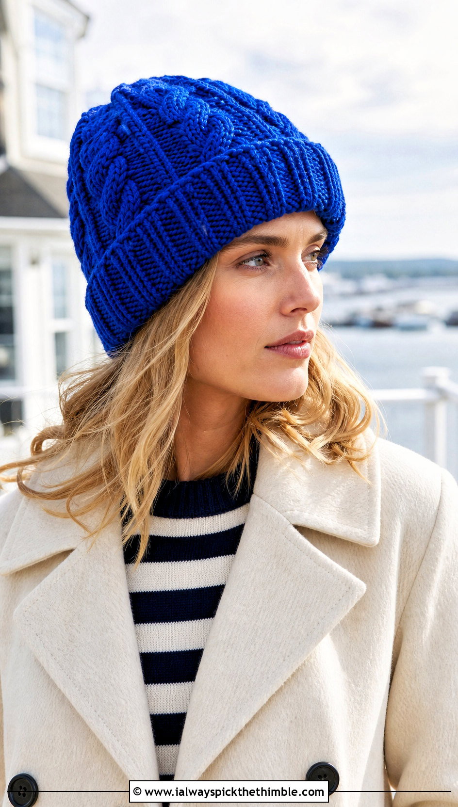 Worsted Weight Cable Crochet Beanie With Peacoat - 20 Worsted Weight Yarn Crochet Hat outfit ideas