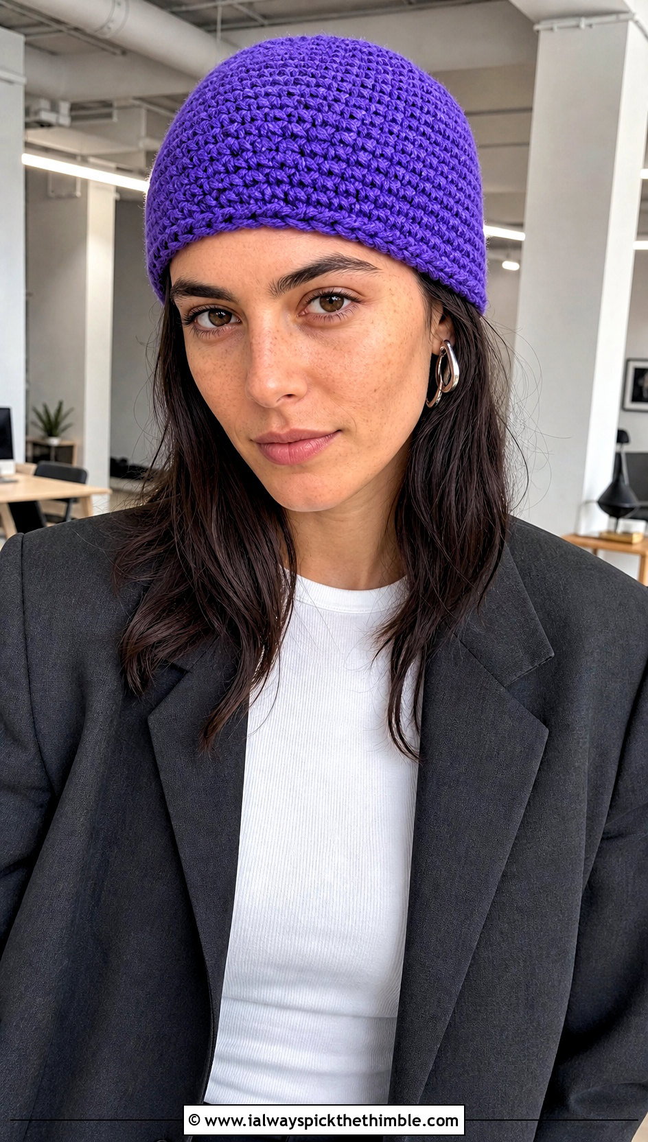 Worsted Weight Crochet Skull Cap With Oversized Blazer - 20 Worsted Weight Yarn Crochet Hat outfit ideas