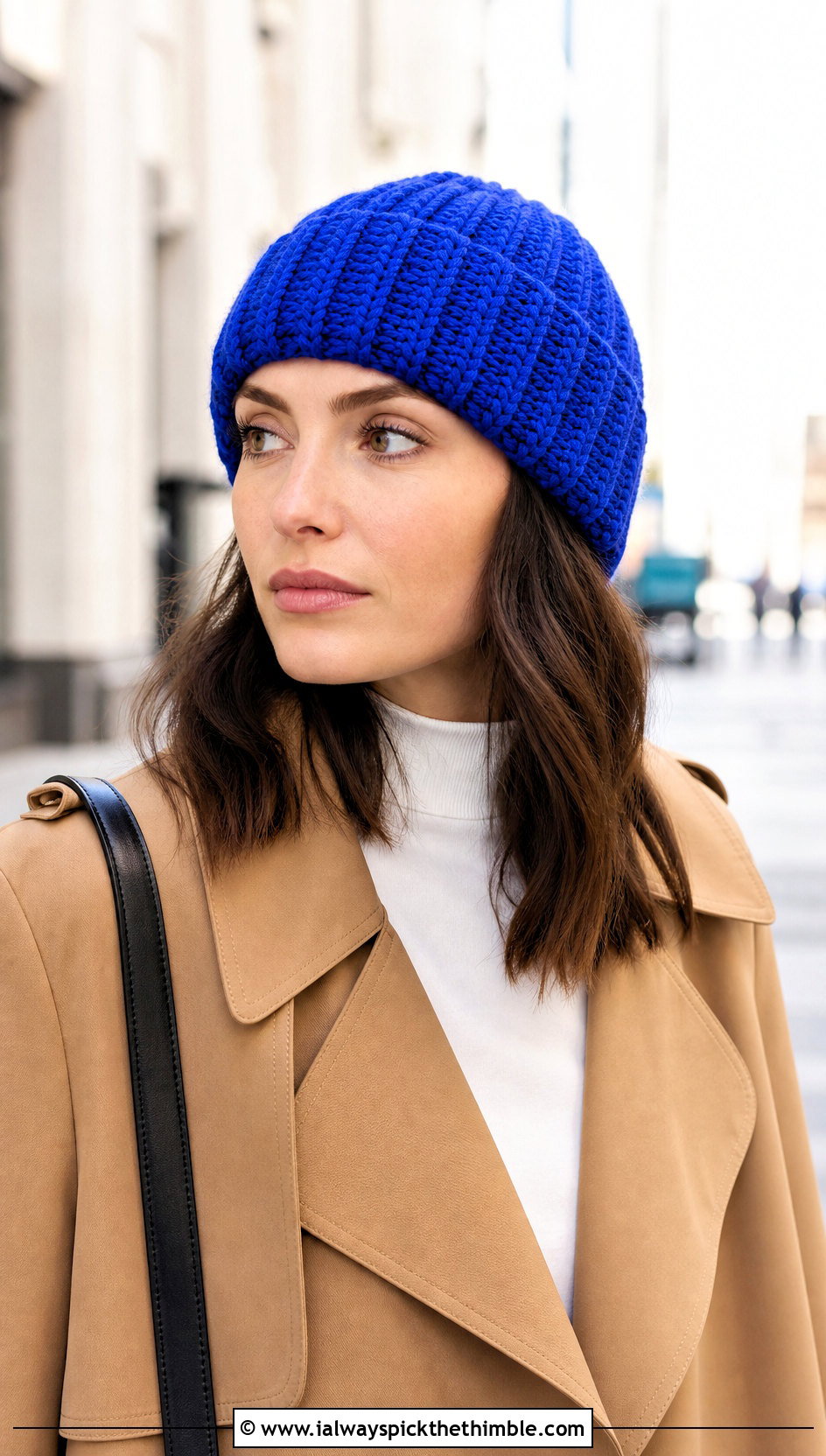 Worsted Weight Ribbed Cuff Beanie With Trench Coat - 20 Worsted Weight Crochet Beanie outfit ideas