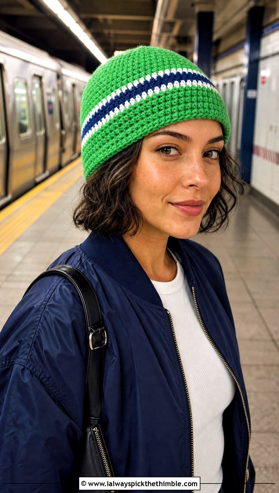 Worsted Weight Striped Beanie With Bomber Jacket - 20 Worsted Weight Crochet Beanie outfit ideas
