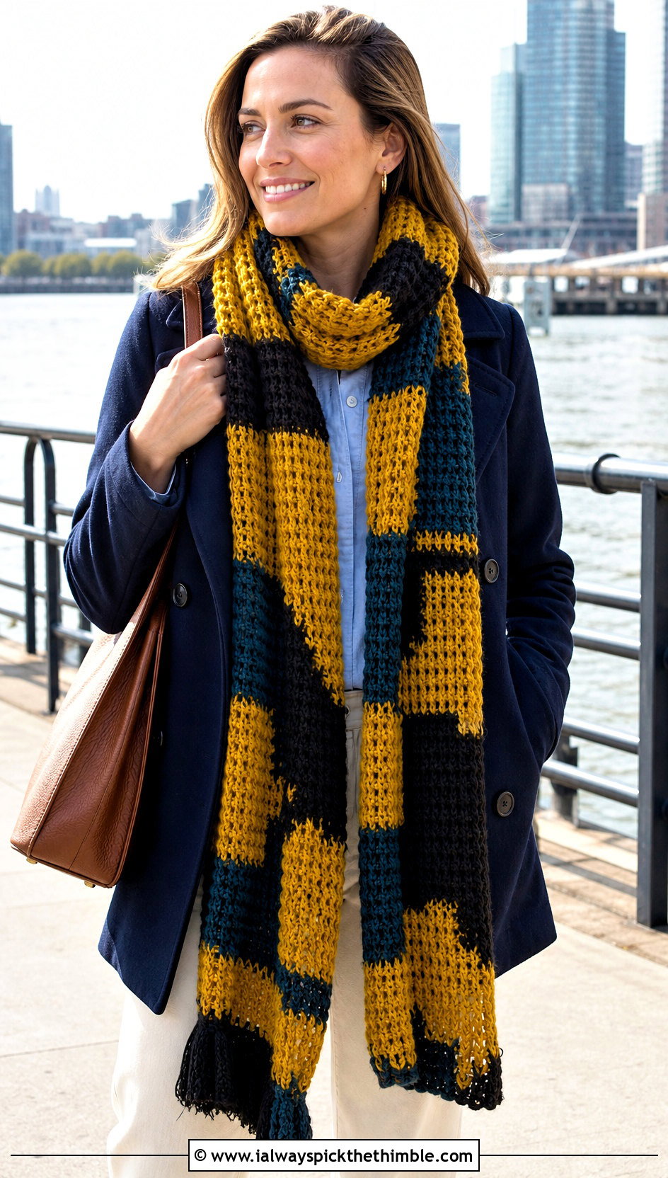 Woven Crochet Hufflepuff Scarf With Peacoat - 20 crochet hufflepuff scarf outfit ideas