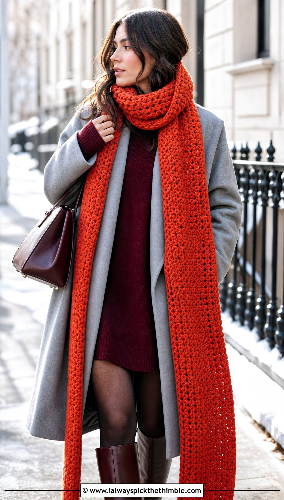 Woven Extra Long Crochet Scarf With Sweater Dress - 20 wanderlust crochet scarf outfit ideas