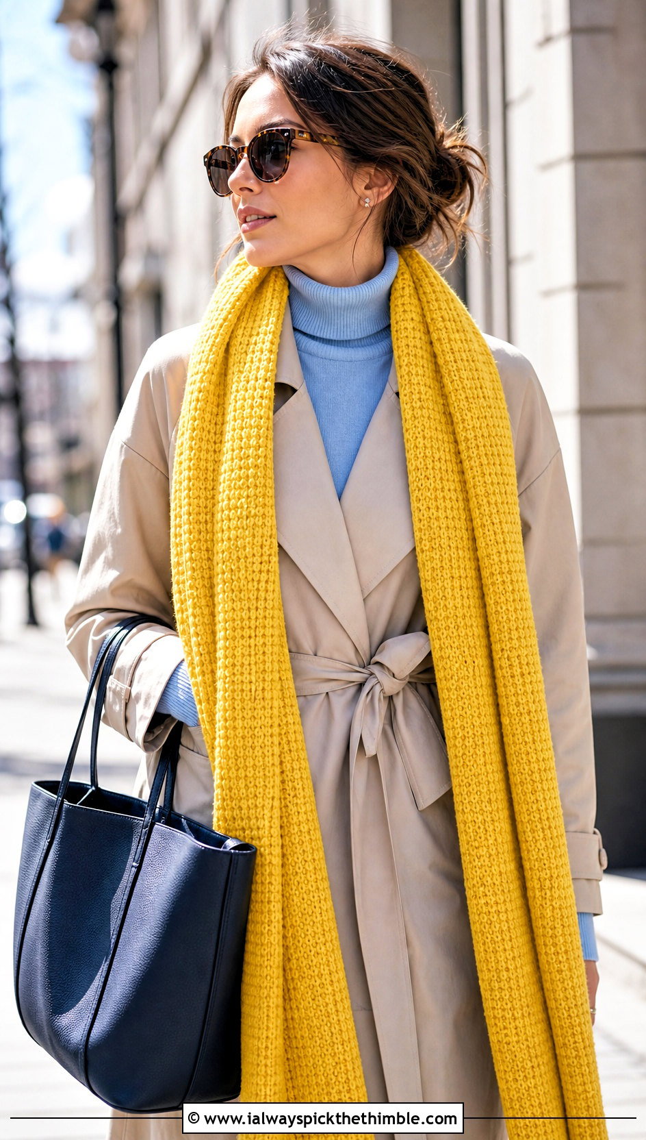 Woven Extra Long Scarf With Trench Coat - 25 crochet scarf ideas