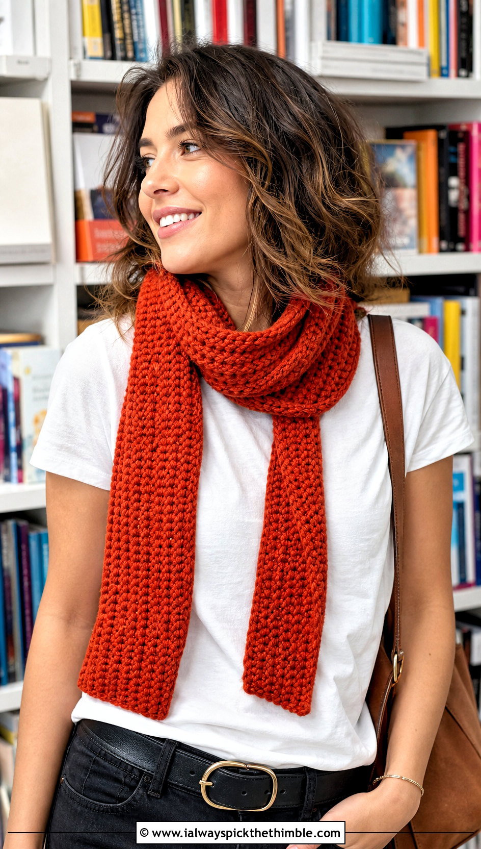 Woven Red Crochet Scarf With White Tee And Jeans - 20 taylor swift red crochet scarf outfit ideas