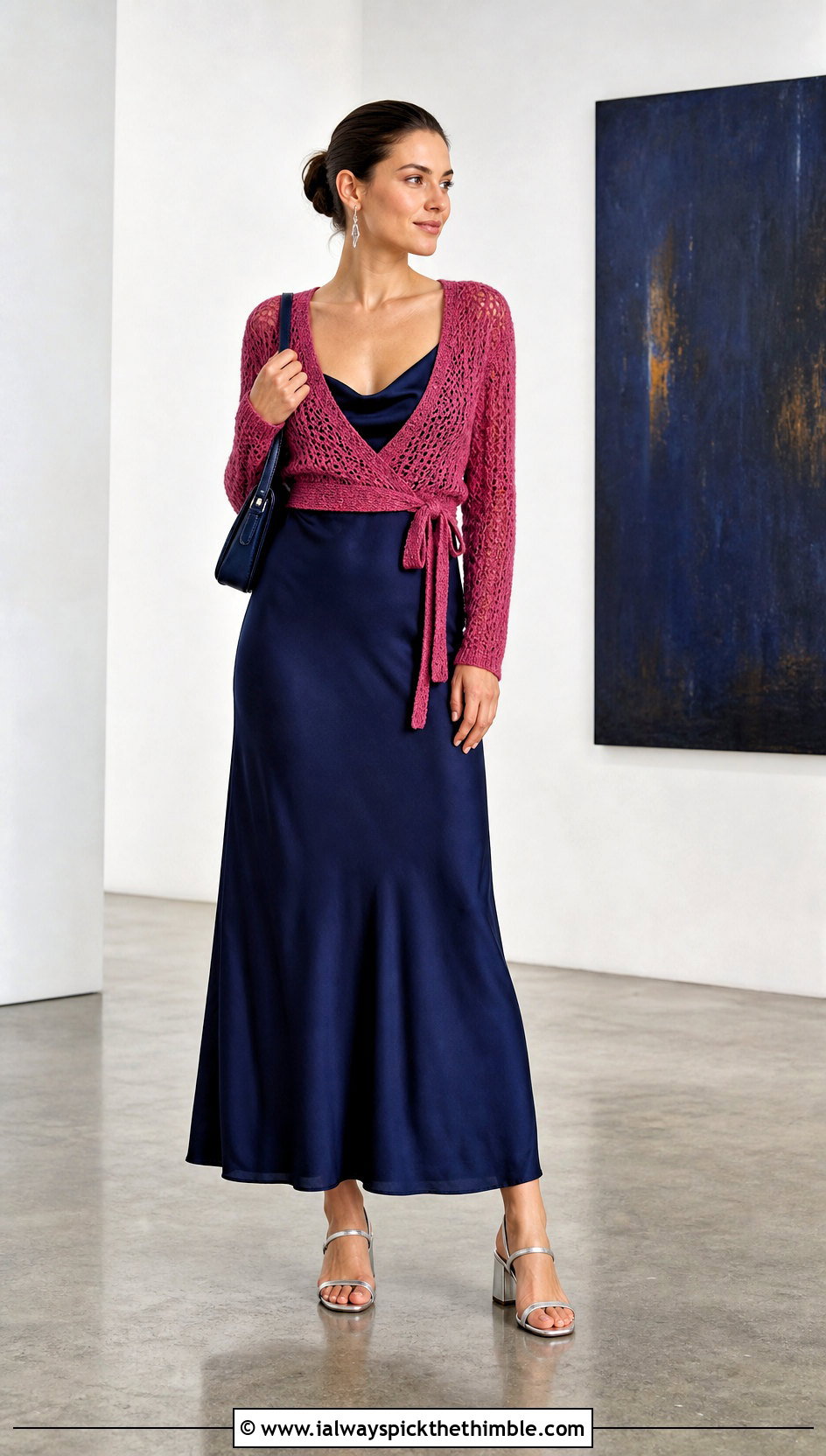 Wrap Cardigan Crochet Top With Slip Dress - 25 crochet wrap top outfit ideas