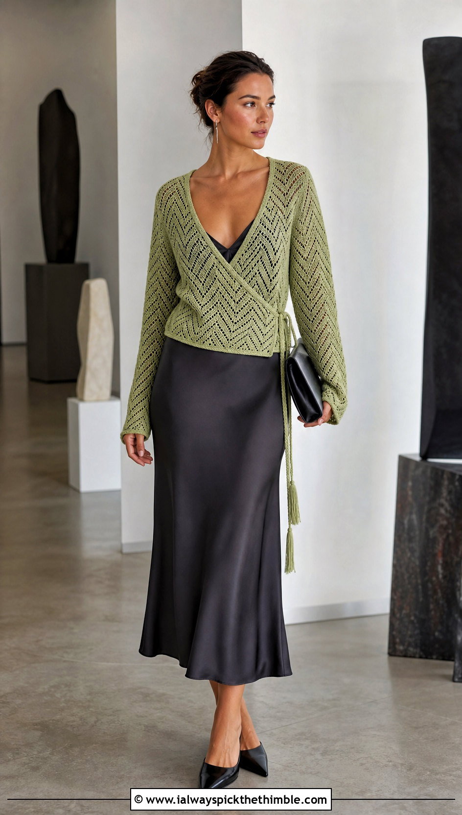 Wrap Chevron Crochet Sweater With Slip Dress - 20 Chevron Crochet Sweater outfit ideas