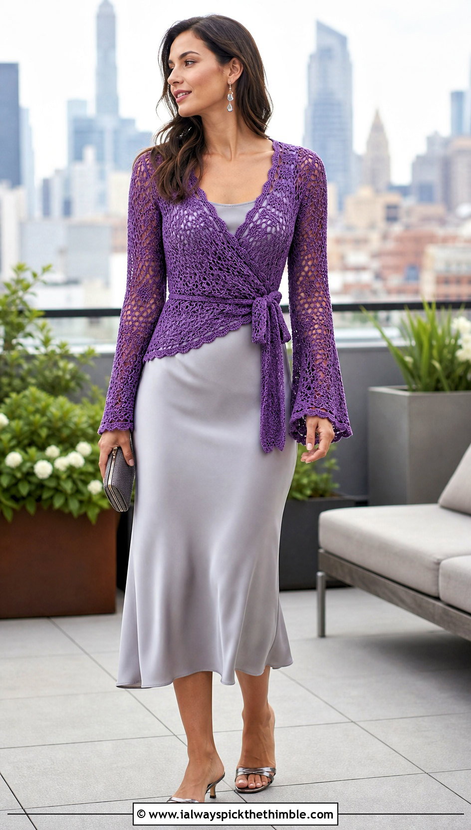 Wrap Crochet Blouse With Slip Dress - 15 colorful crochet blouse design outfit ideas