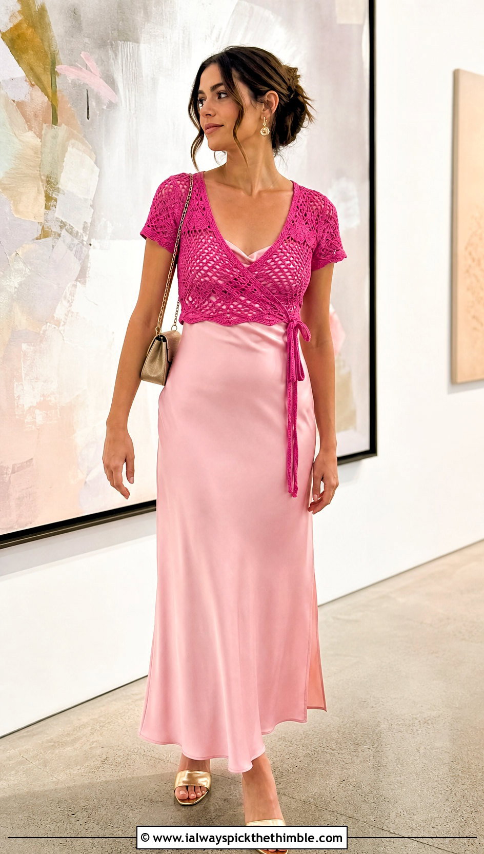 Wrap Crochet Crop Top With A Slip Dress - 20 Crochet For Crop Tops outfit ideas