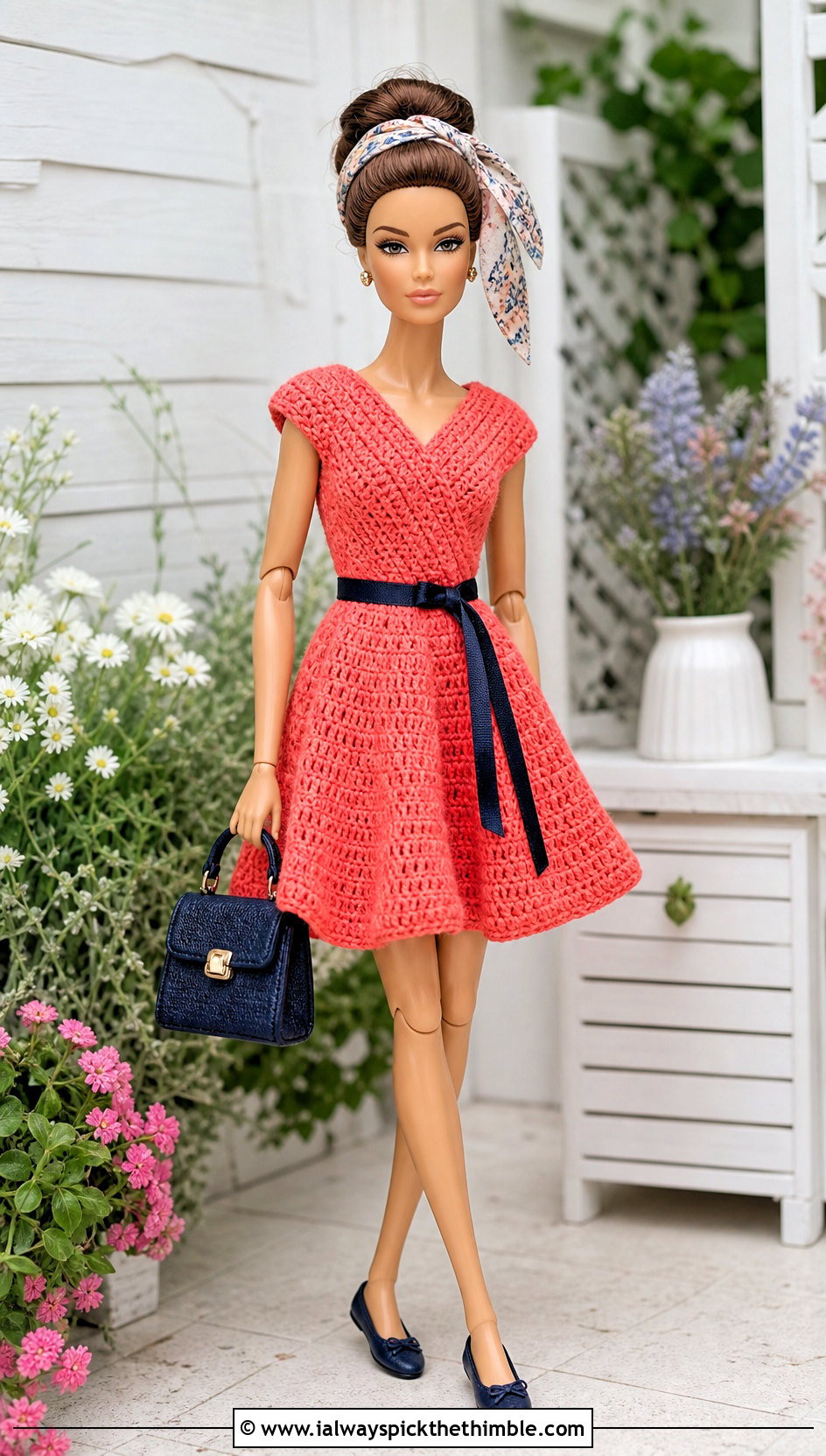 Wrap Crochet Doll Dress With Ballet Flats - 25 crochet doll dress outfit ideas