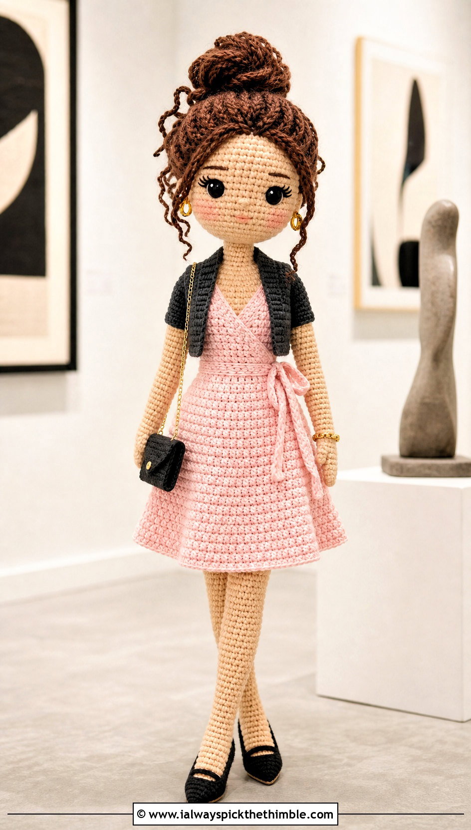 Wrap Crochet Doll Dress With Tailored Vest - 20 amigurumi crochet doll dress outfit ideas