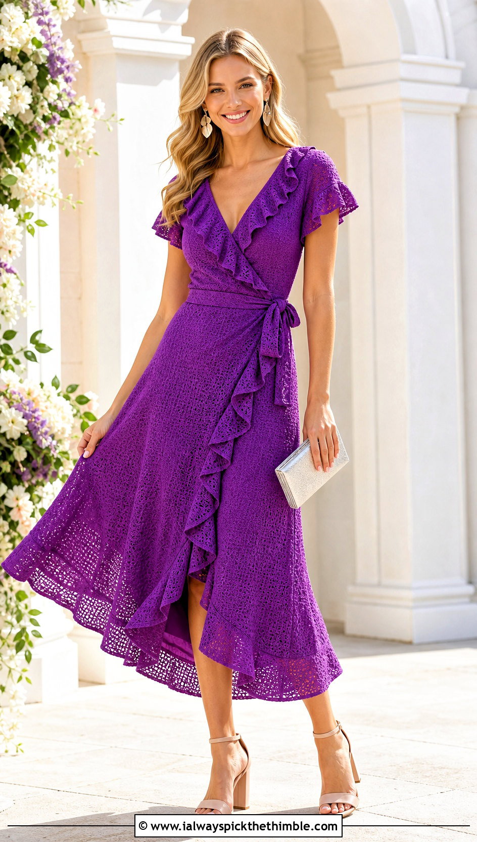 Wrap Crochet Ruffle Dress With Block Heels - 25 crochet ruffle dress outfit ideas
