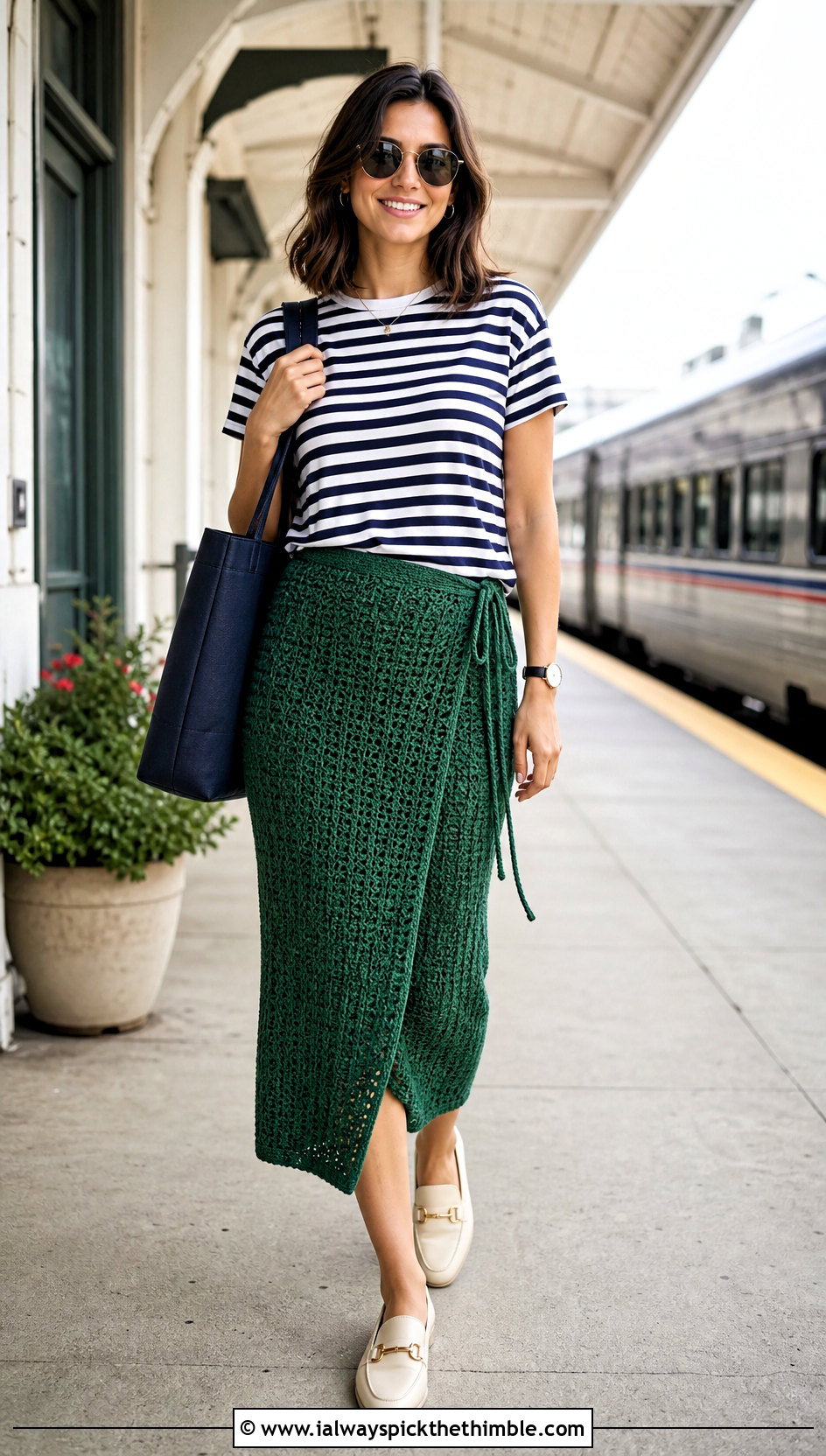 Wrap Crochet Skirt With Striped T Shirt - 20 diy crochet skirt outfit ideas