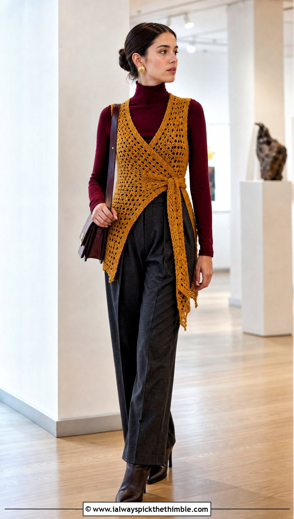 Wrap Crochet Subversive Top With Turtleneck And Wool Trousers - 15 Crochet Subversive Top outfit ideas