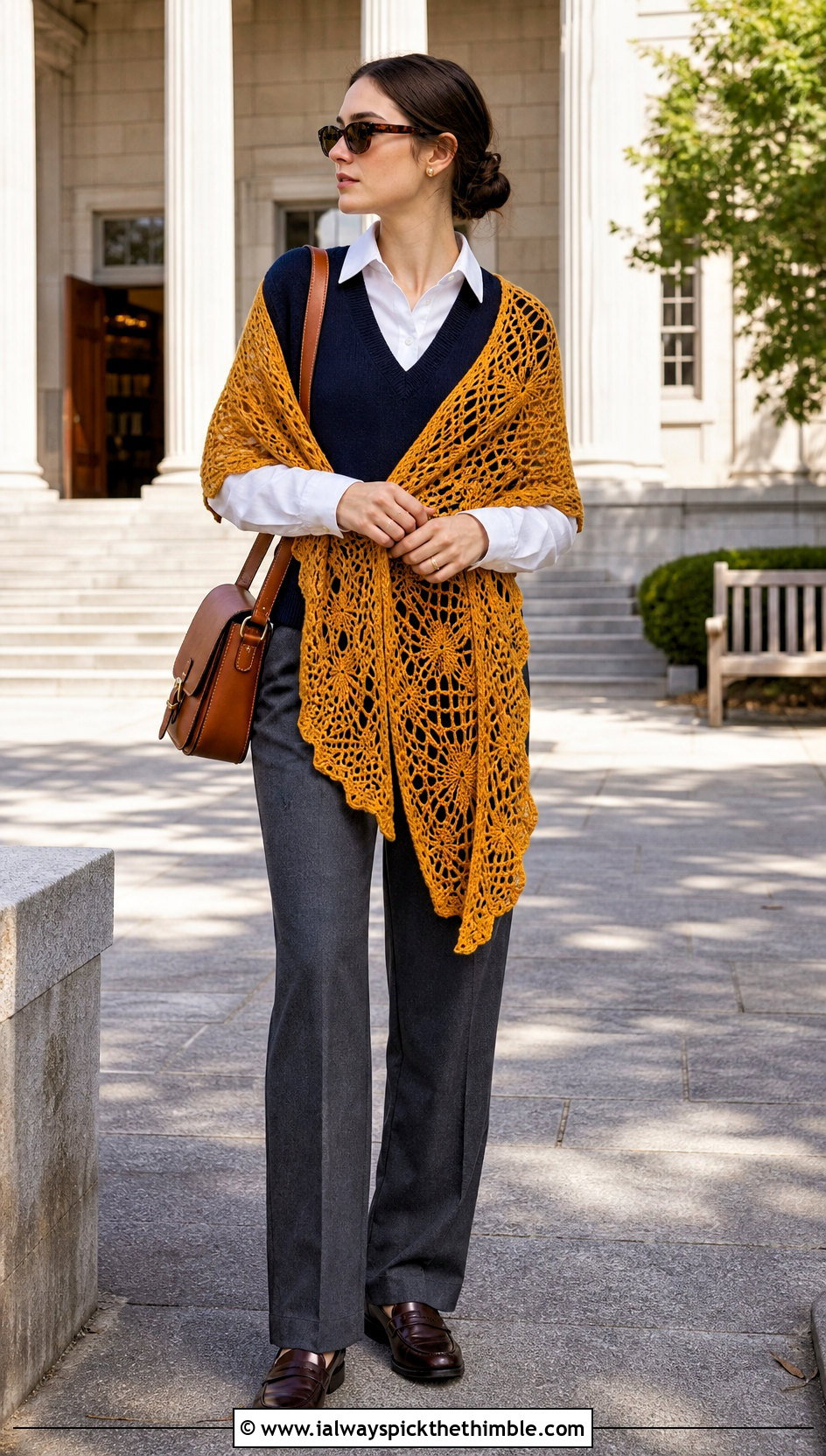 Wraparound Spiderweb Crochet Shawl With Sweater Vest - 20 spiderweb crochet shawl outfit ideas