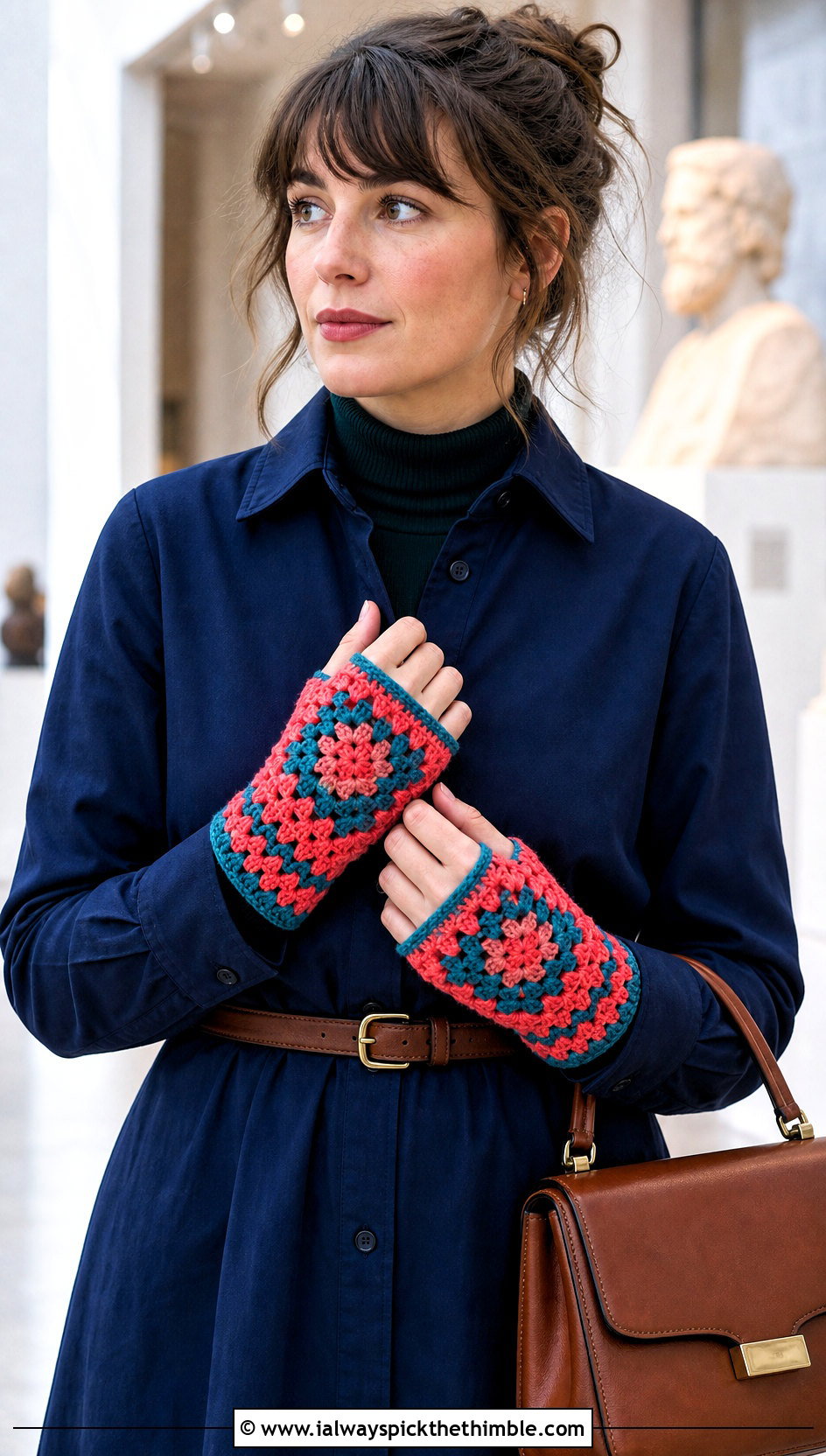 Wristlet Granny Square Fingerless Gloves With Shirt Dress - 25 granny square fingerless gloves outfit ideas