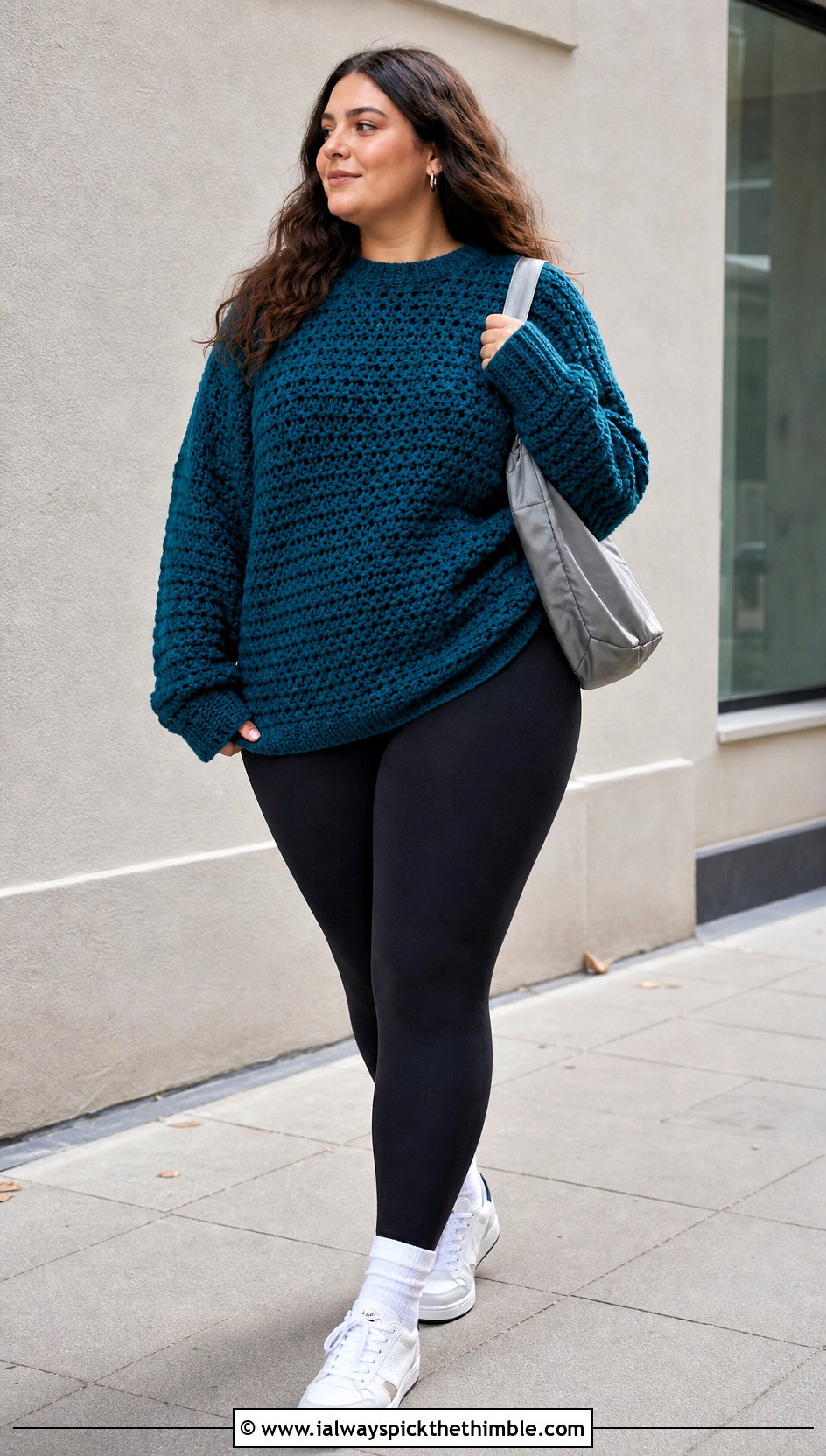 XL Chunky Drop Shoulder Crochet Sweater With Leggings - 20 Xl Crochet Sweater outfit ideas