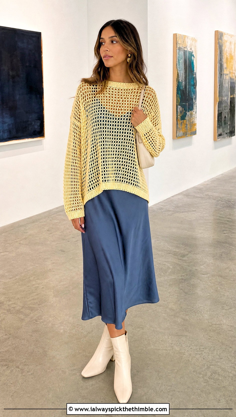 XL Open Mesh Crochet Sweater Over A Slip Dress - 20 Xl Crochet Sweater outfit ideas