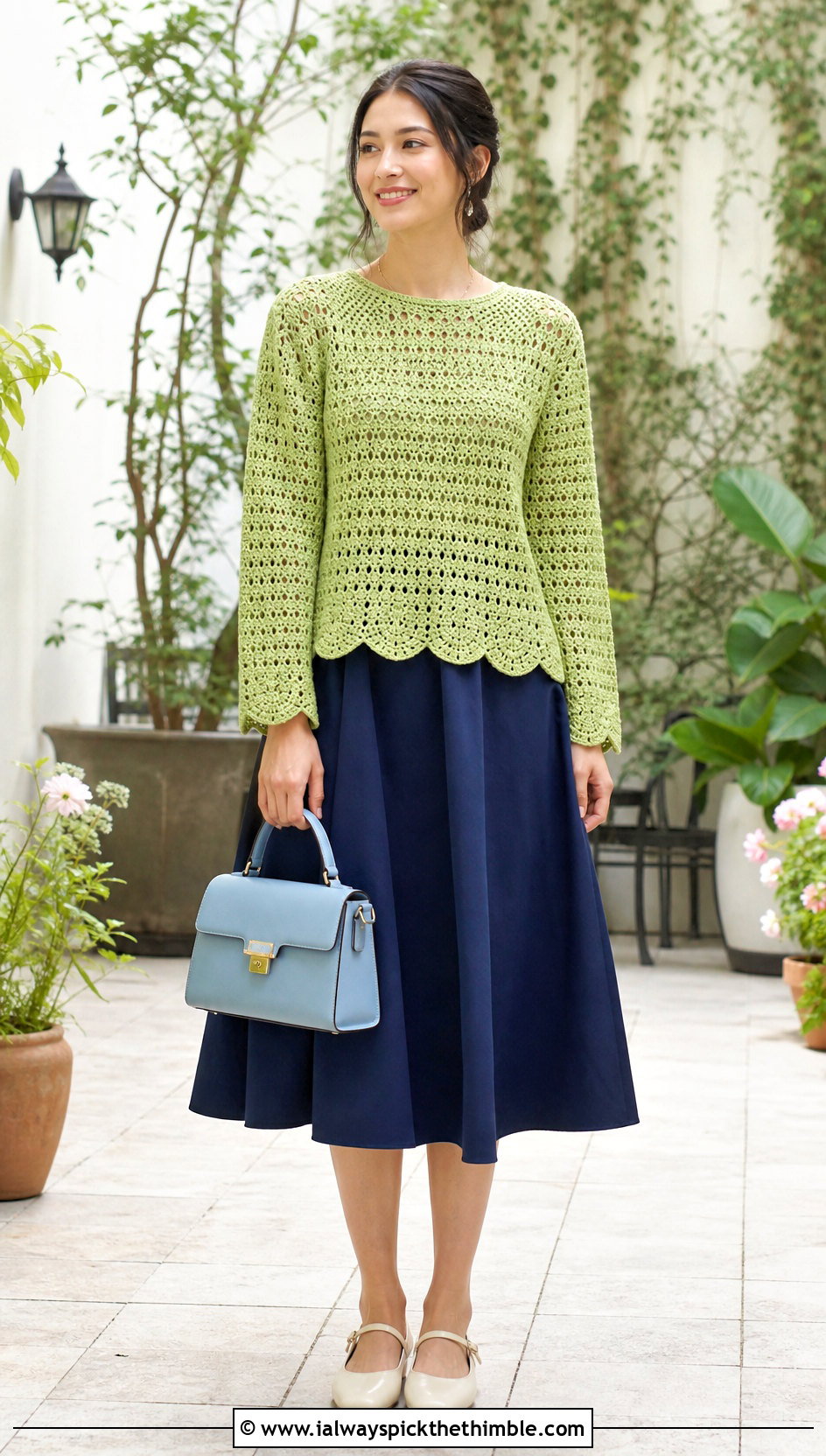 XL Scallop Hem Crochet Sweater With A Line Midi Skirt - 20 Xl Crochet Sweater outfit ideas