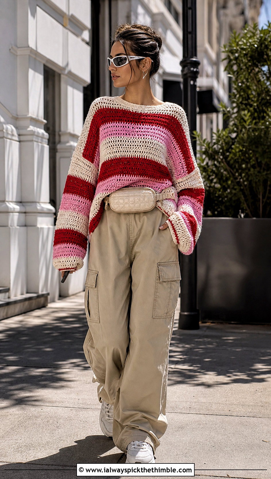 XL Striped Crochet Sweater With Cargo Pants - 20 Xl Crochet Sweater outfit ideas