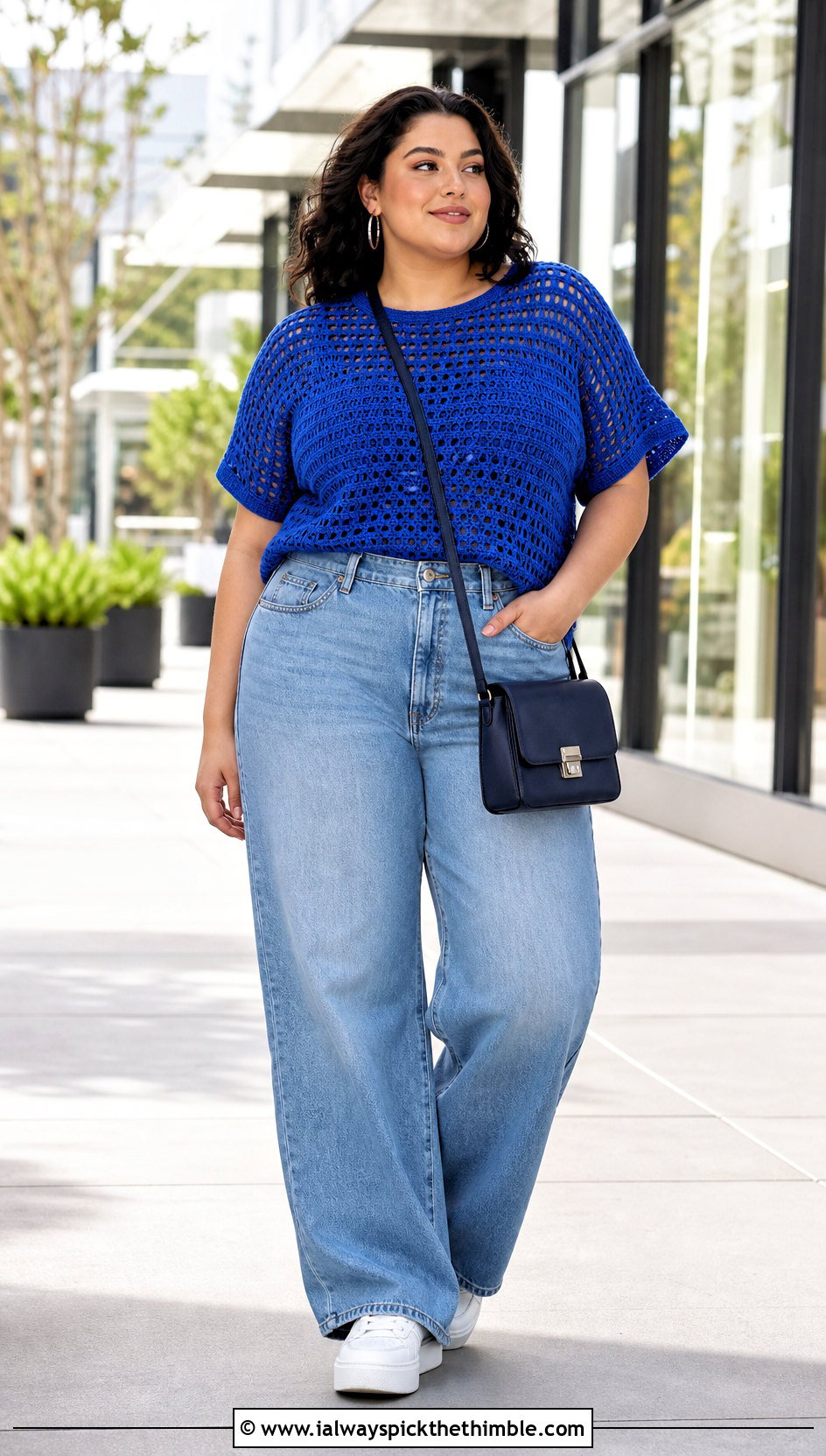 XXL Boxy Crochet Tee With Wide Leg Jeans - 20 Xxl Crochet Top outfit ideas