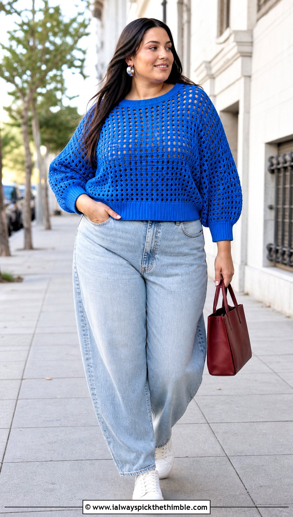 XXL Dolman Sleeve Crochet Top With Barrel Jeans - 20 Xxl Crochet Top outfit ideas