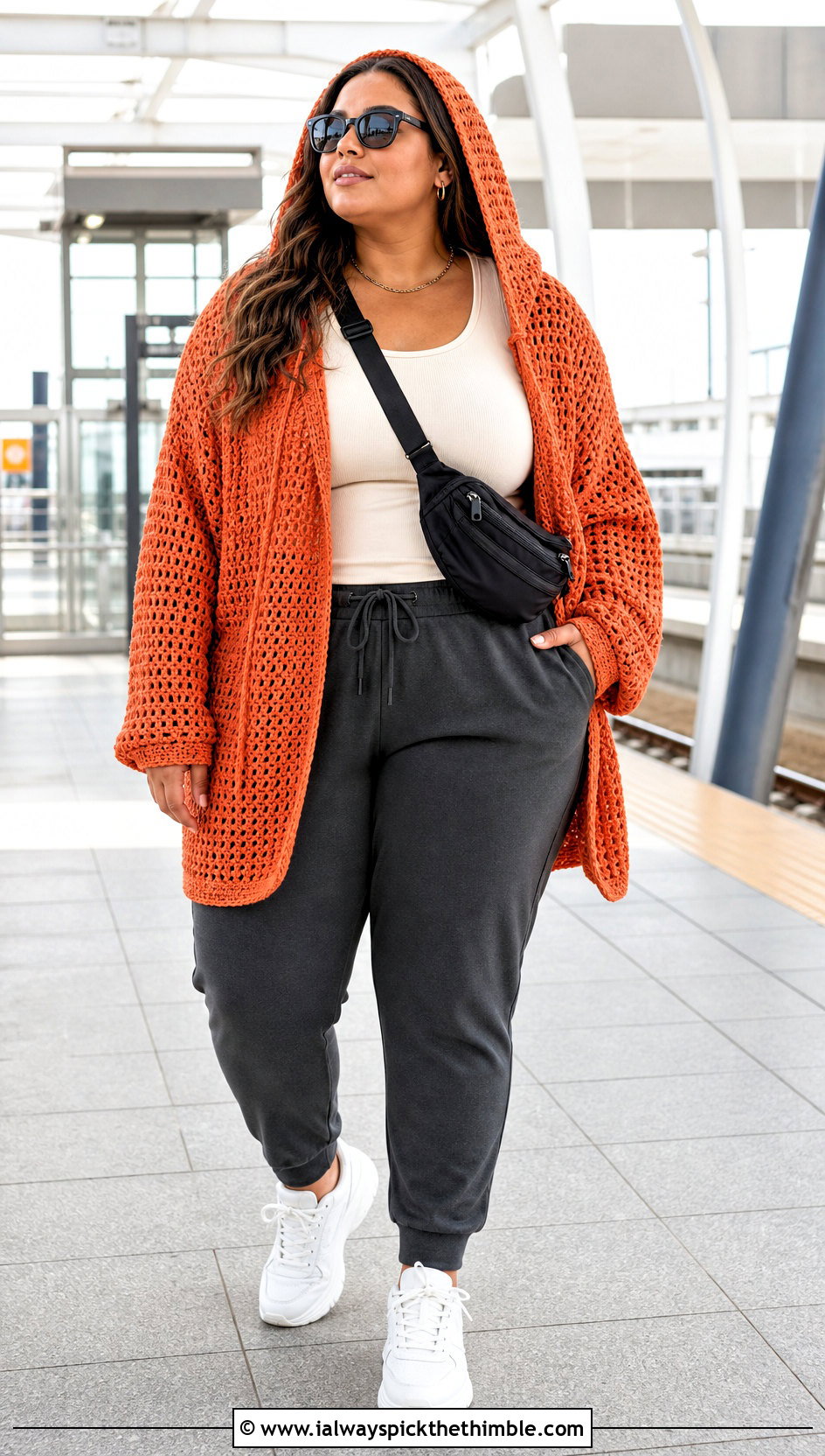 XXL Hooded Crochet Top With Jogger Pants - 20 Xxl Crochet Top outfit ideas