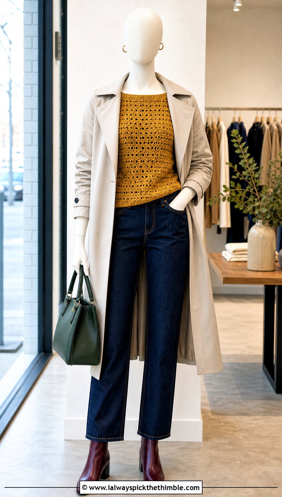 Yellow Boat Neck Crochet Top With Trench Coat - 15 yellow crochet top on mannequin outfit ideas
