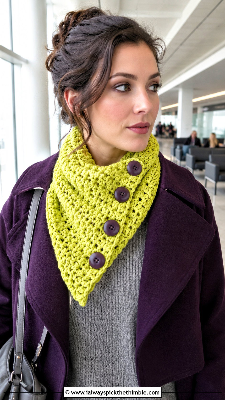 Yellow Buttoned Cowl Crochet Scarf With Knit Set - 15 autumn yellow crochet scarf outfit ideas