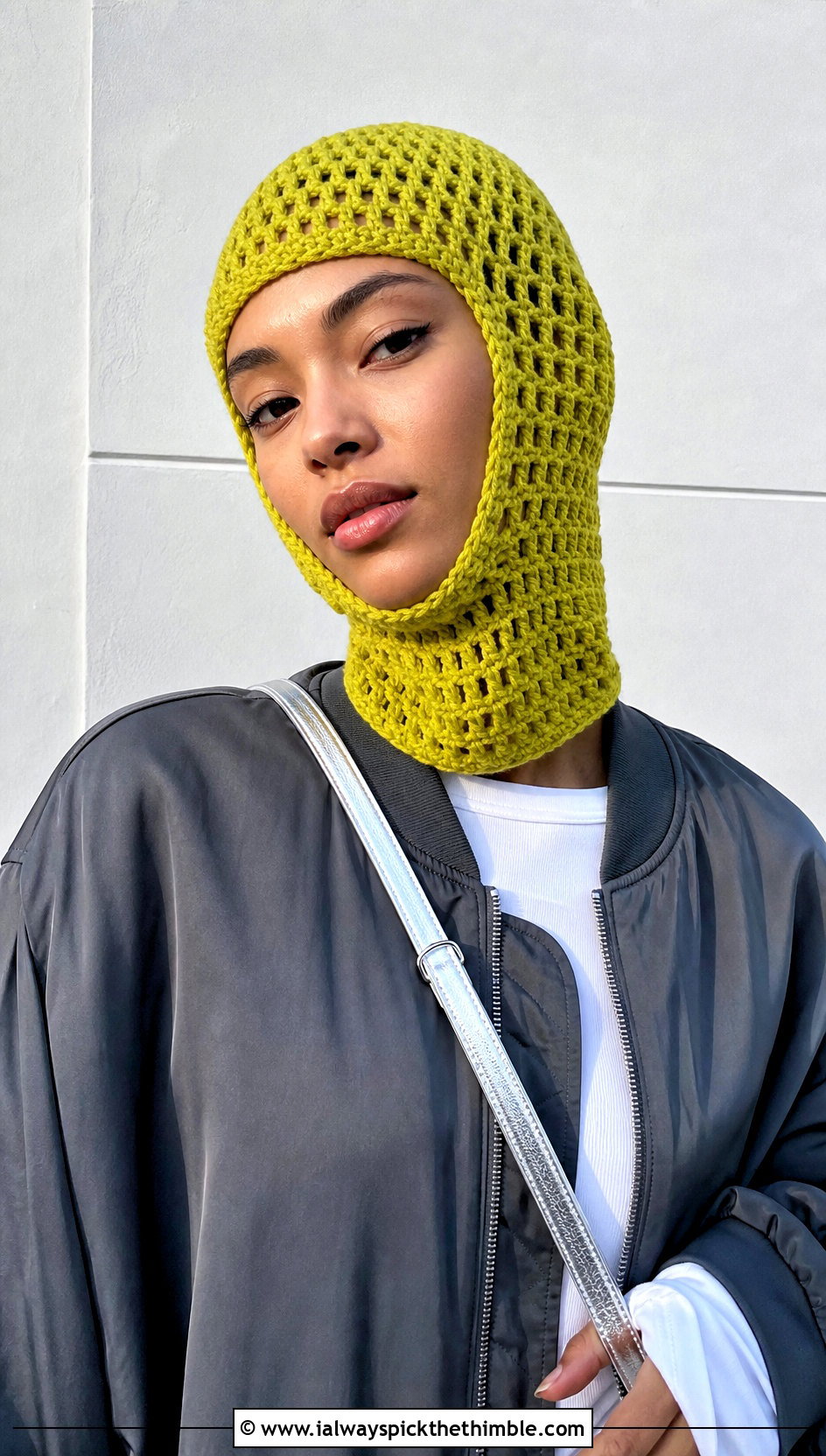 Yellow Crochet Balaclava Hat With Bomber Jacket - 25 yellow crochet hat outfit ideas