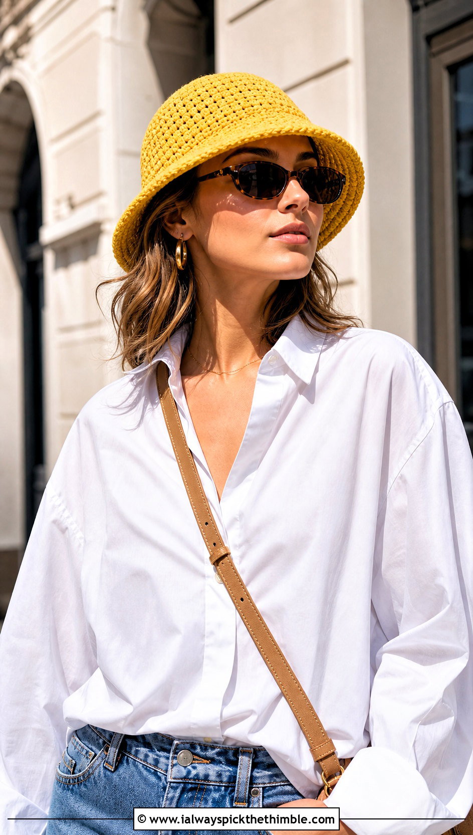 Yellow Crochet Bucket Hat With White Shirt And Jeans - 25 yellow crochet hat outfit ideas