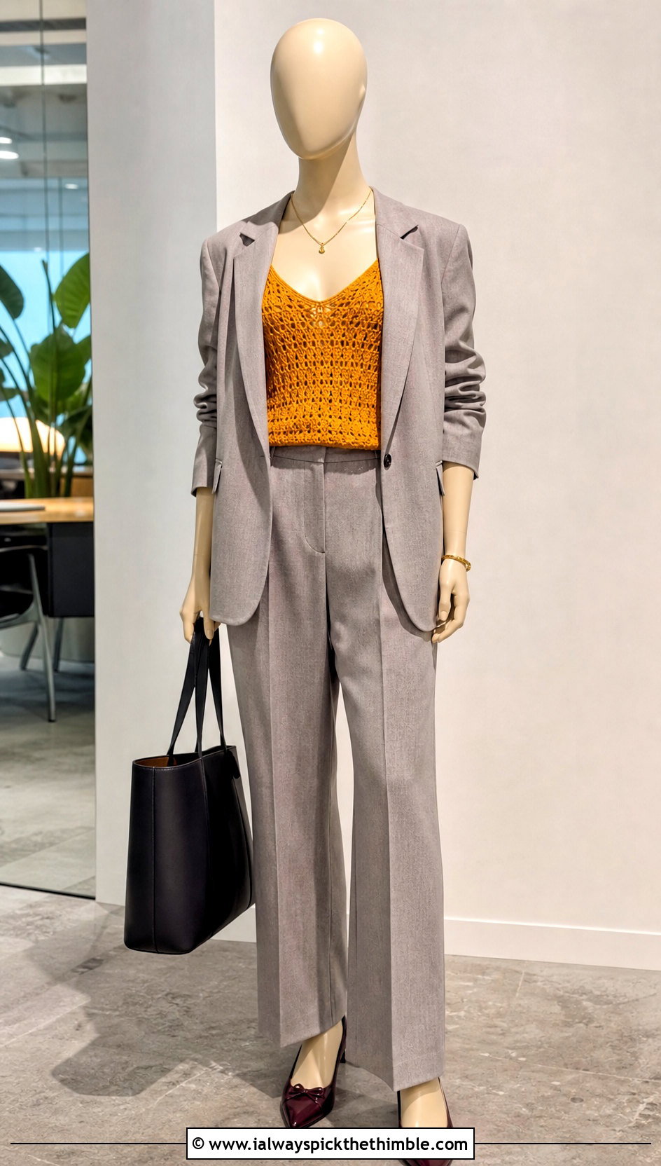 Yellow Crochet Camisole With Gray Suit - 15 yellow crochet top on mannequin outfit ideas