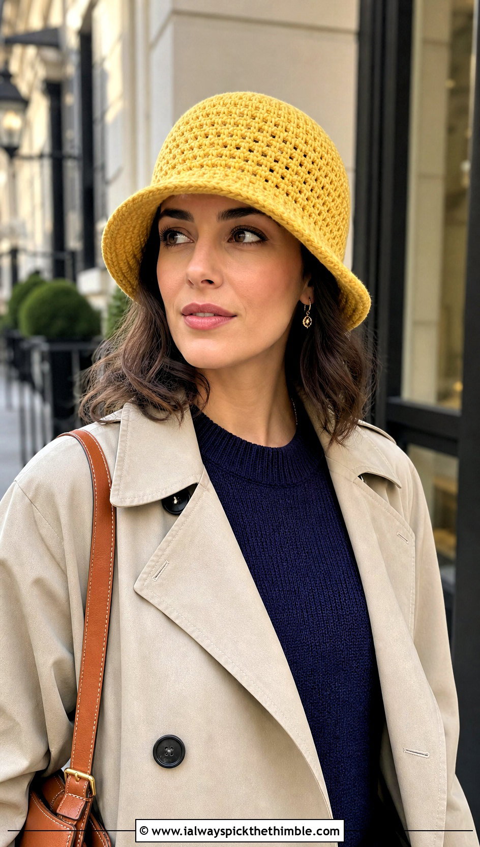 Yellow Crochet Cloche Hat With Trench Coat - 25 yellow crochet hat outfit ideas